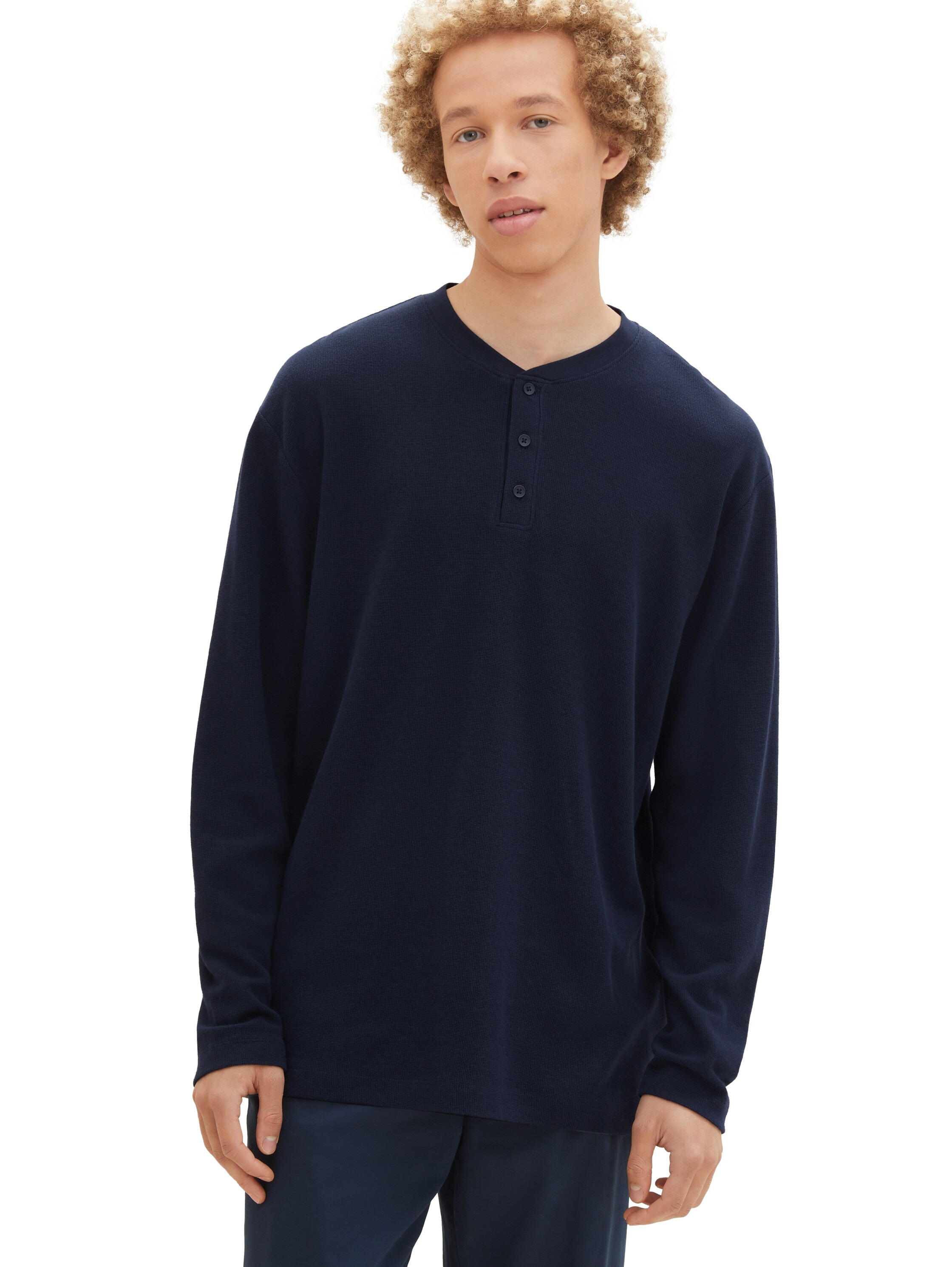 TOM TAILOR Denim Herren Langarmshirt – Basic-Fit, Mit Feiner Struktur, Aus Baumwollmix