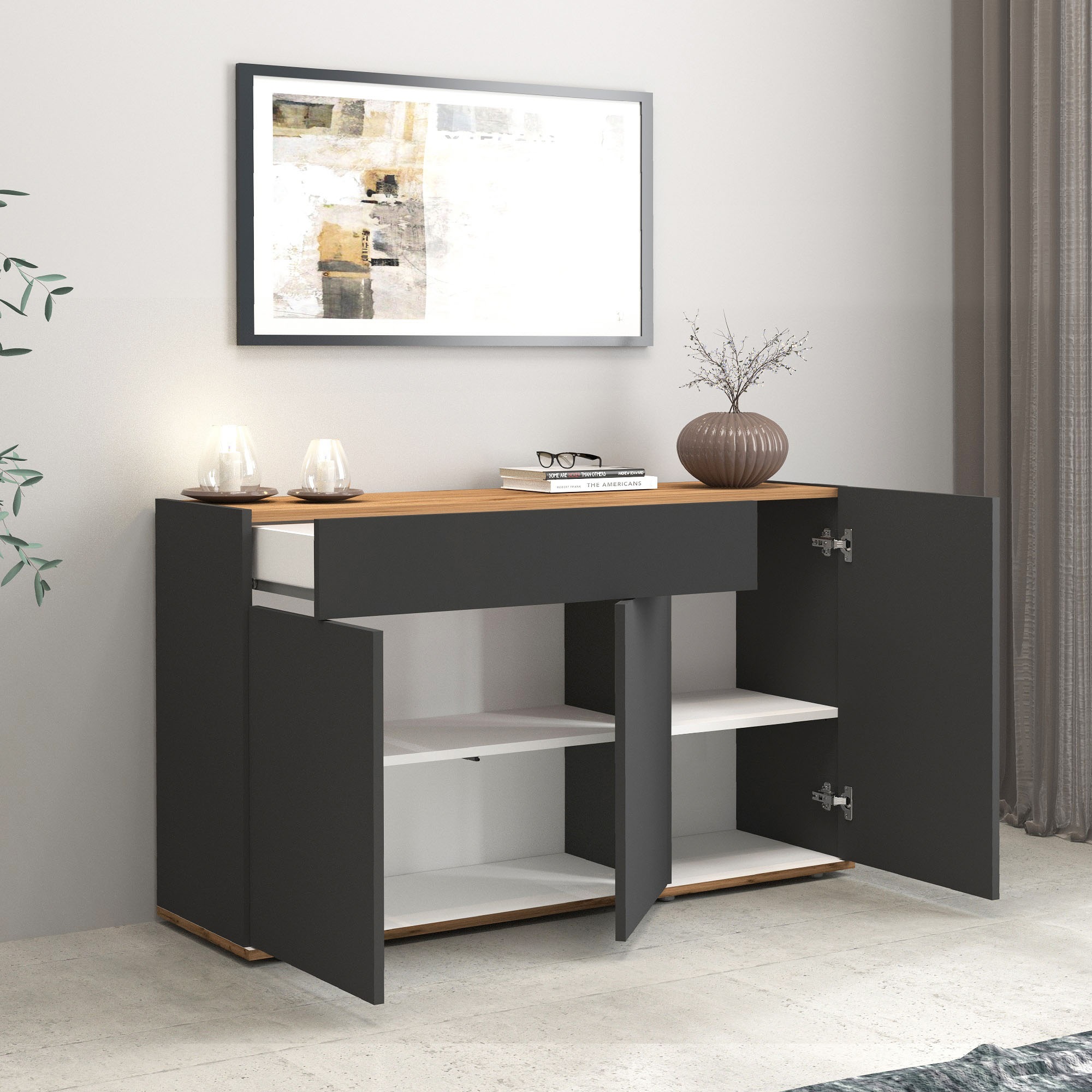 INOSIGN Sideboard »Garda, Kommode, Schrank, Kredenz«, 3 Türen, 1 Schublade, grifflos Breite 120,1 cm