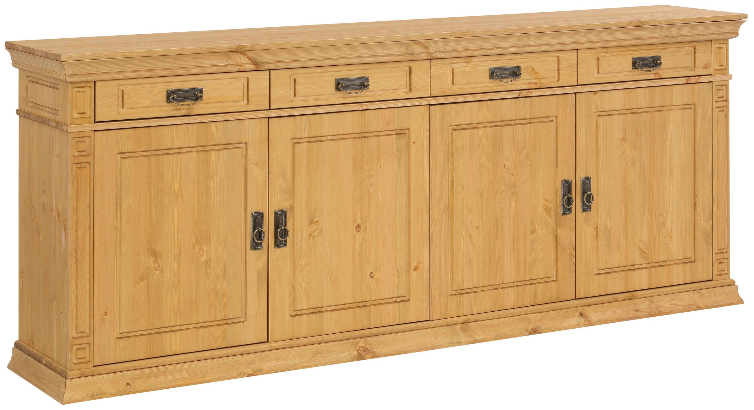 Sideboard Massivholz, Messinggriffe im Jugendstil, Zierleisten, eleganter Sockel