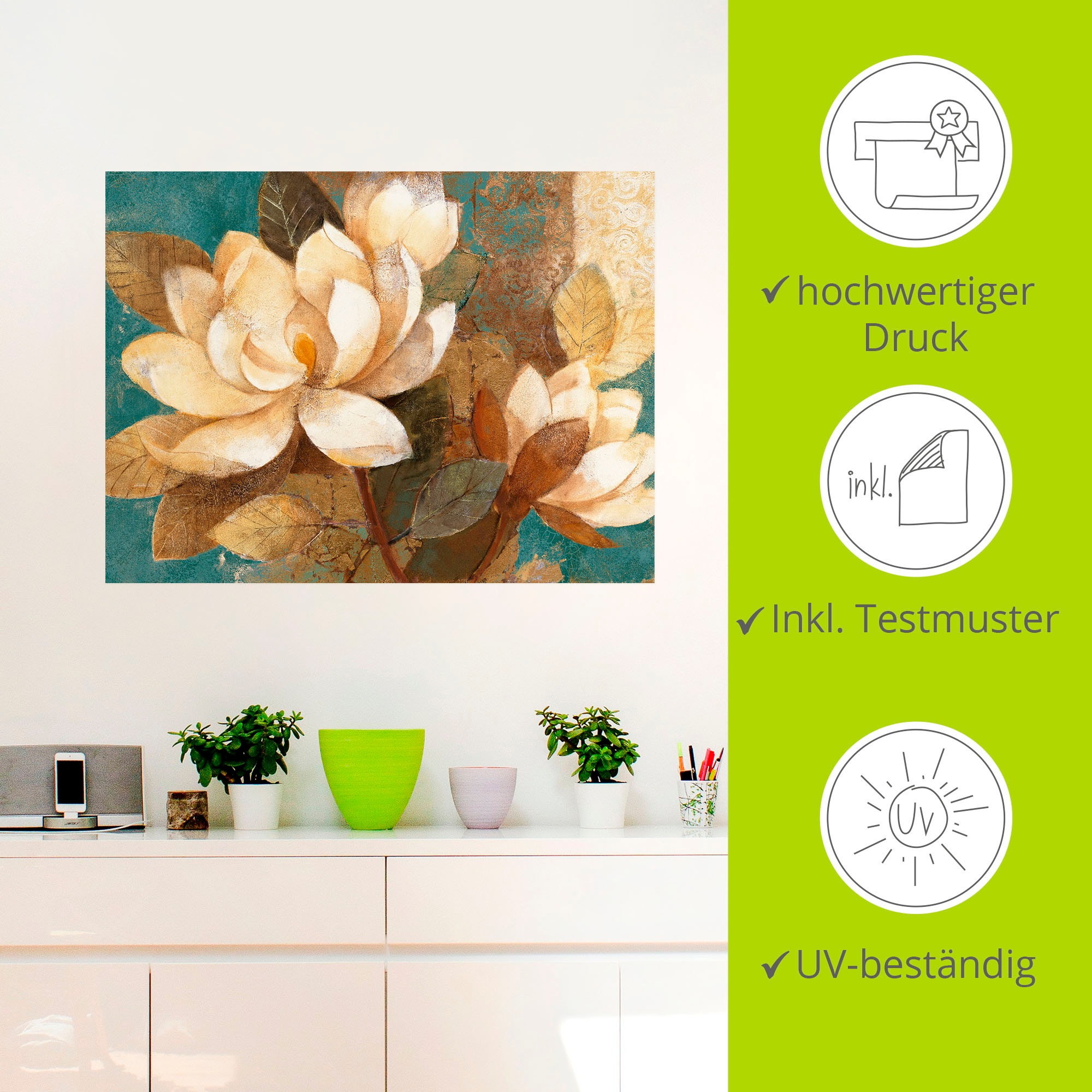 Artland Wandbild »Türkise Magnolien«, Blumen, (1 St.), als Poster, Wandaufkleber in verschied. Größen