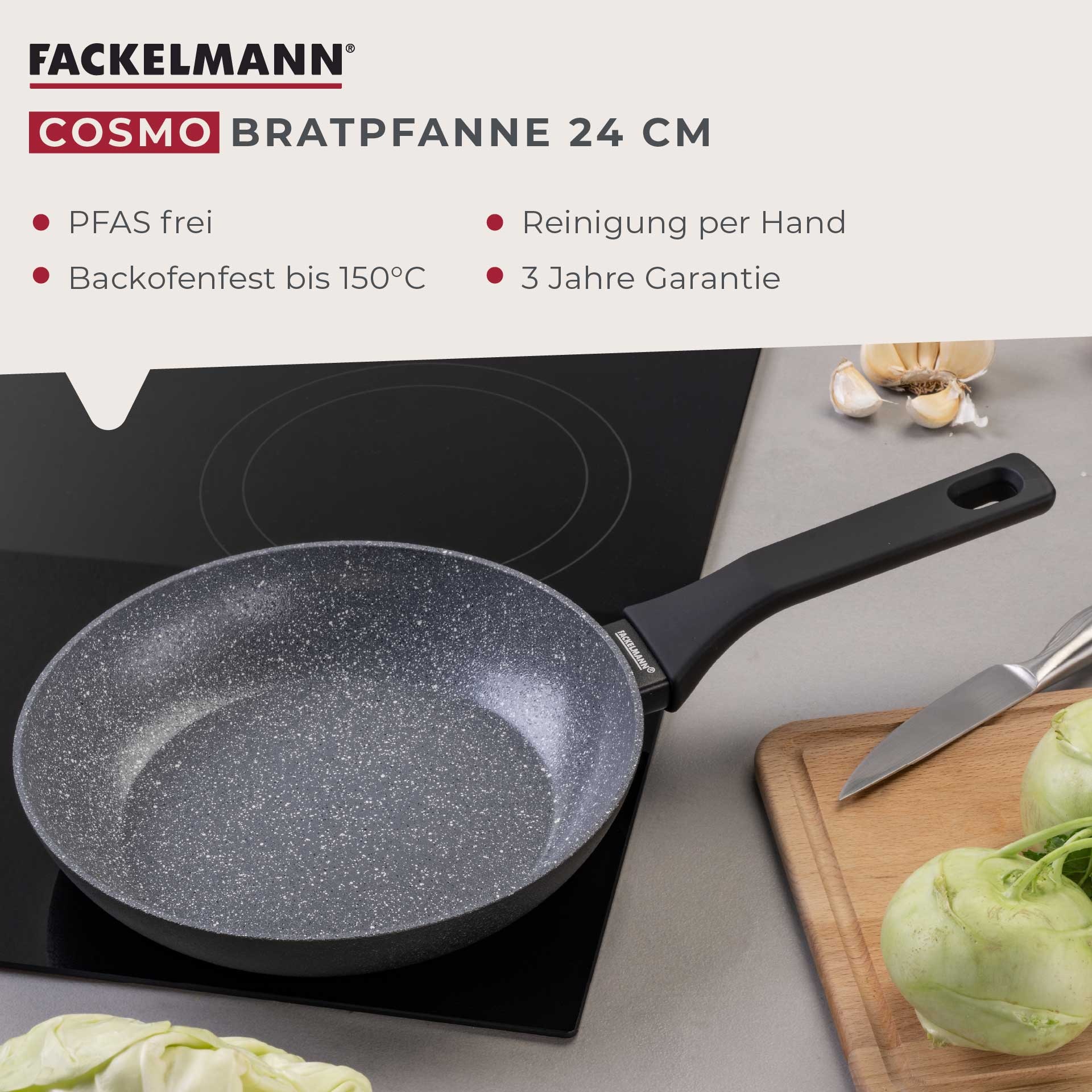 FACKELMANN Bratpfanne »Cosmo«, Aluminium, (Set, 3 tlg.), Bratpfannen-Set Cosmo Ø 20, 24, 28 cm – mit Ceramic-Beschichtung