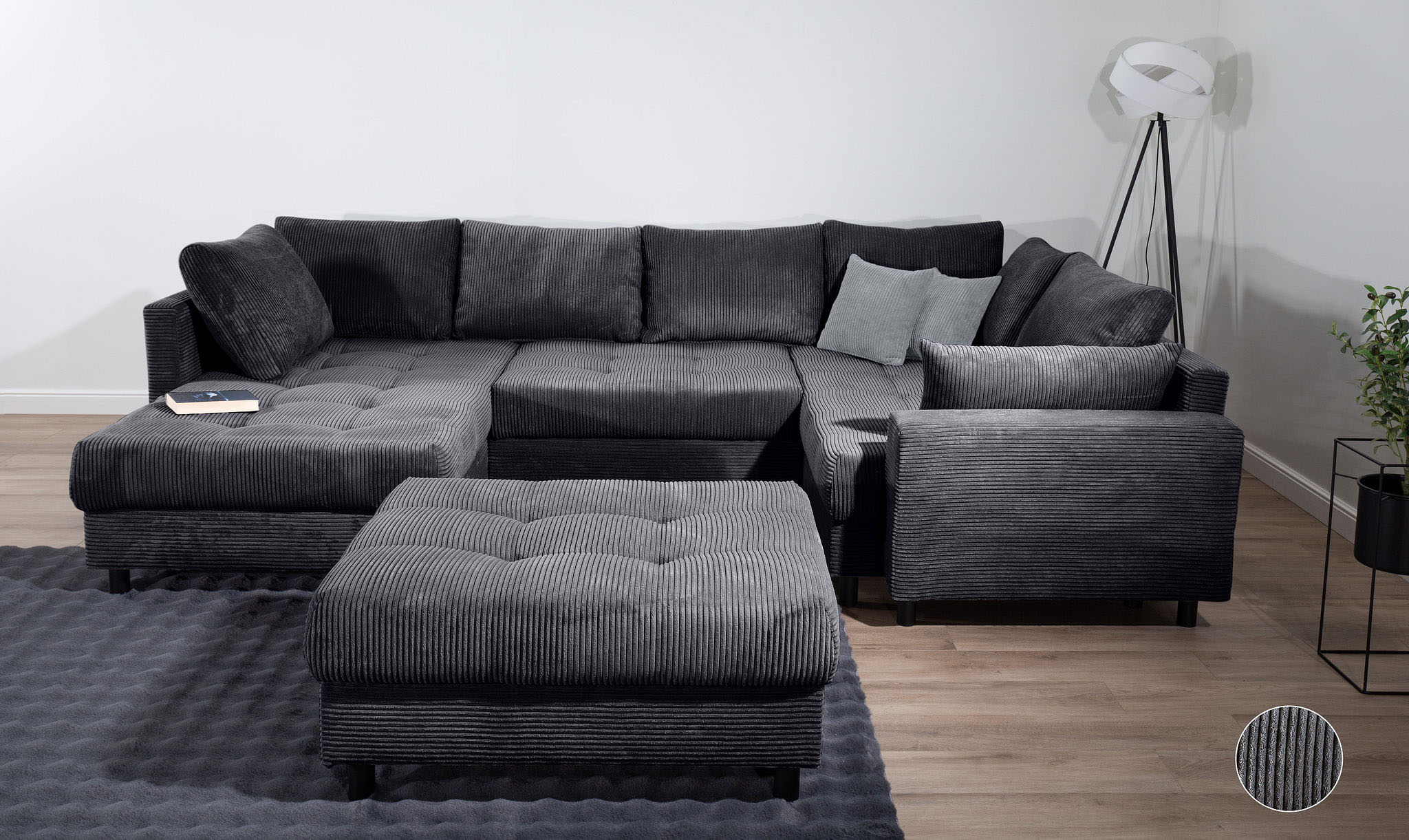 COLLECTION AB Wohnlandschaft "Toni U-Form, B: 298 cm" Set: Sofa & Hocker, 2 Zierkissen, Federkern