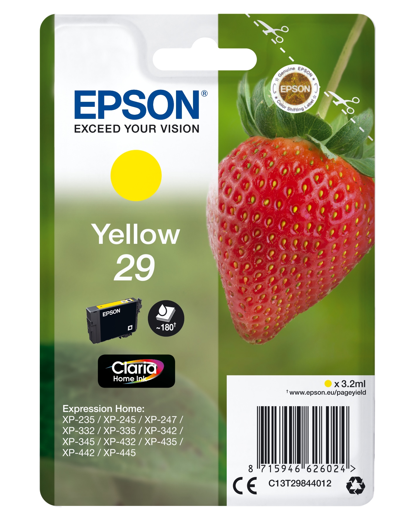 Epson Tintenpatrone »Epson Strawberry Singlepack Yellow 29 Claria Home Ink«