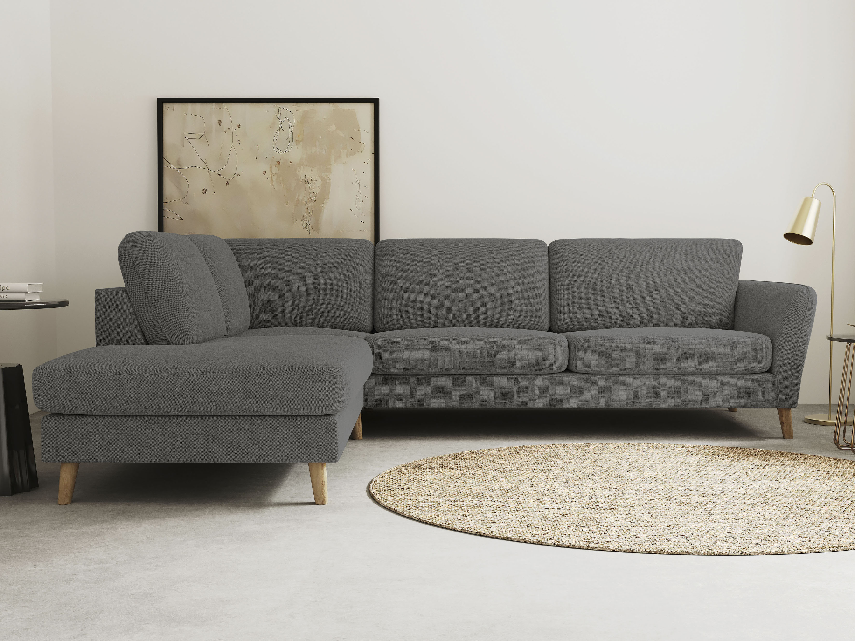 OTTO home Ecksofa "MARSEILLE 278/202 cm, L-Form, Ottom. rechts/links, verschiedene Bezüge" Massivholzbeine Eiche, Landhausstil, Wellenunterfederung