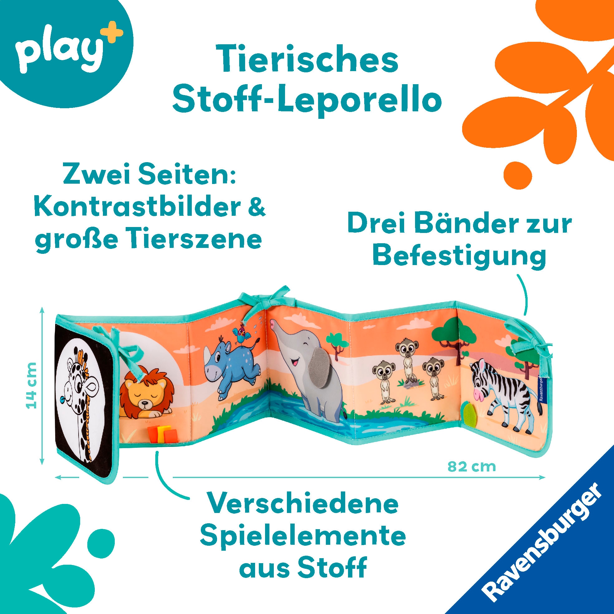 Ravensburger Greifspielzeug »Play+ Mein allererstes Stoffbuch (für die Bauchlage): Wilde Tiere«, (;Leporello); FSC® - schützt Wald - weltweit