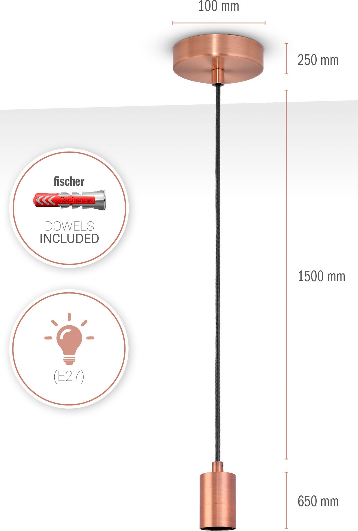 Paco Home Pendelleuchte »HUGO« E27 E27 1,5m Textilkabel Kürzbar 1-Flammig