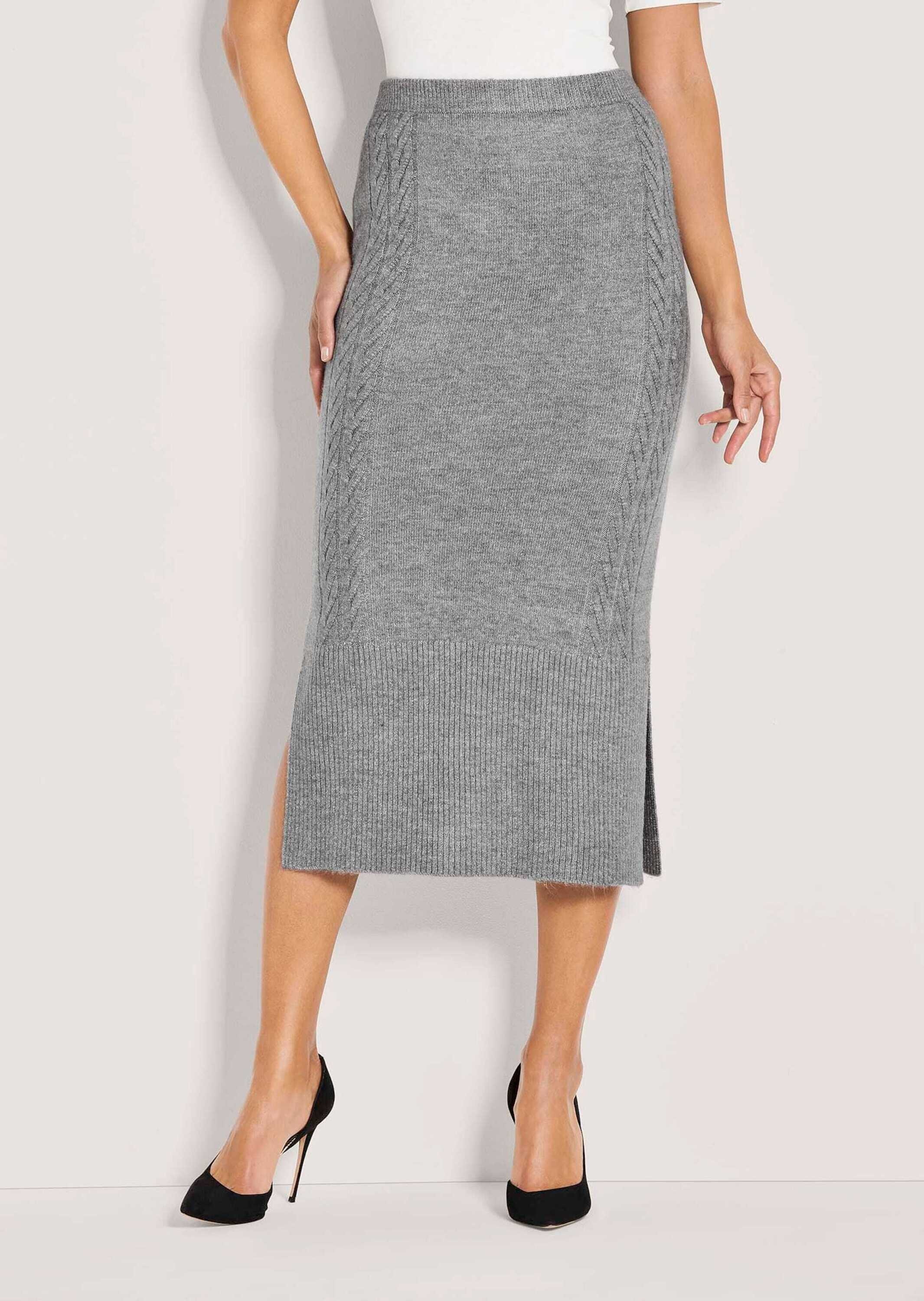 Thumbnail - MADELEINE Midirock "Strickrock Eleganter Melange-Rock mit Zopfmuster"