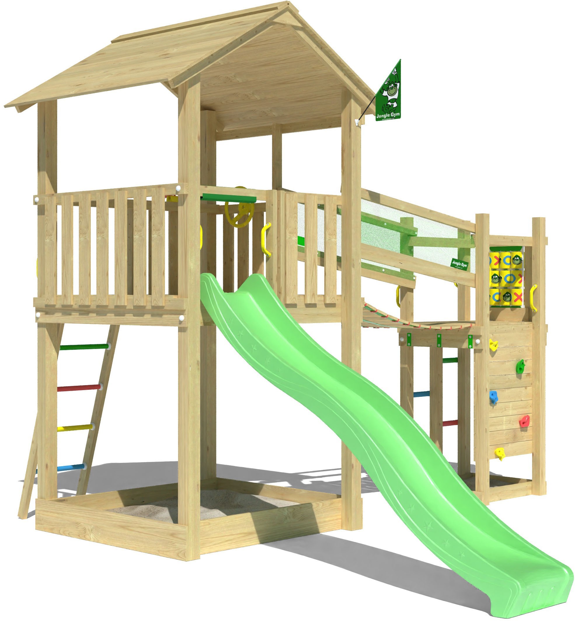 Jungle Gym Spielturm »Fortress«, (Set), Spielanlage mit 2 Türmen, Brücke und Rutsche mit Wasseranschluss
