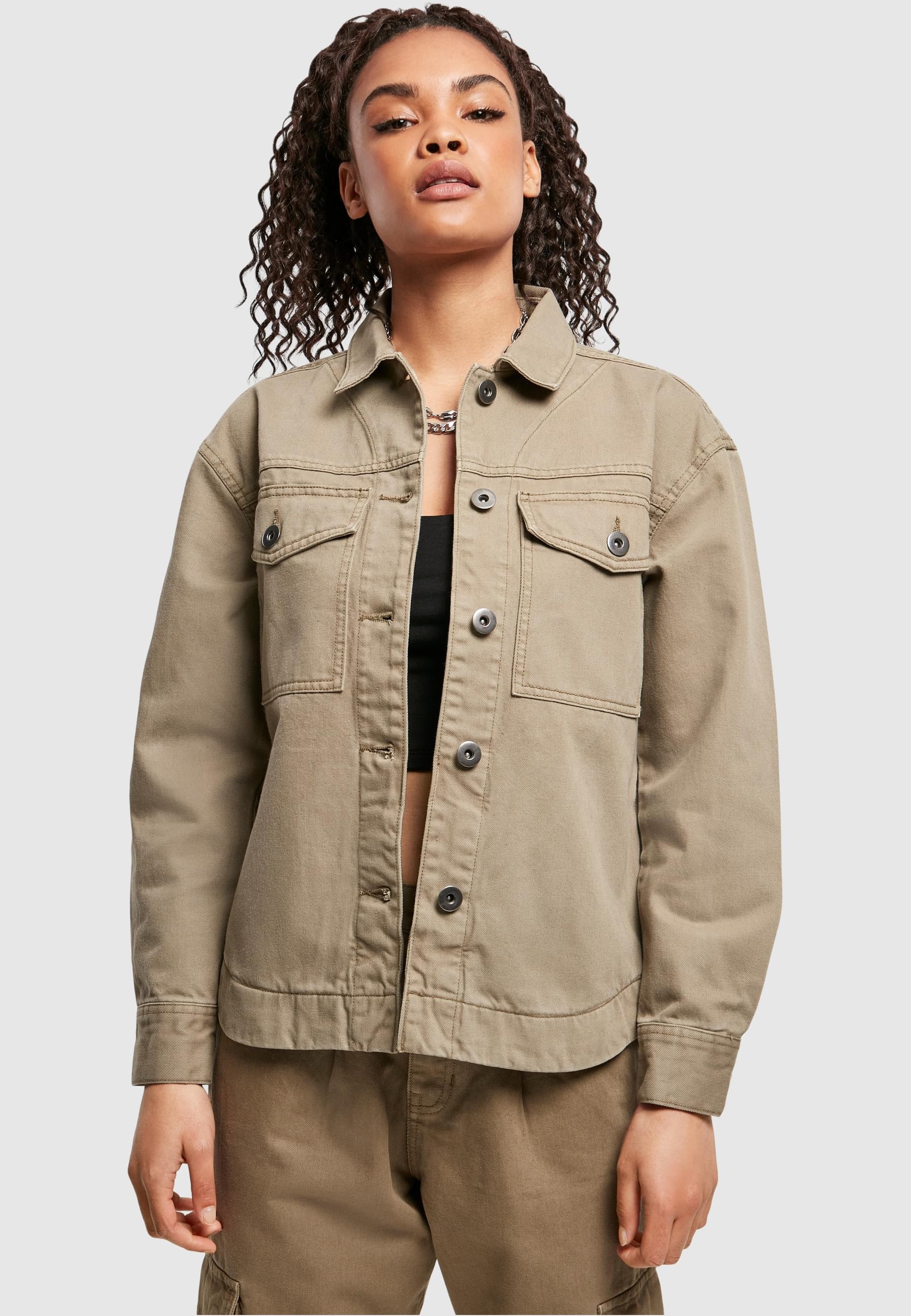URBAN CLASSICS Allwetterjacke »Urban Classics Damen Ladies Oversized Shirt Jacket«, (1 St.), ohne Kapuze
