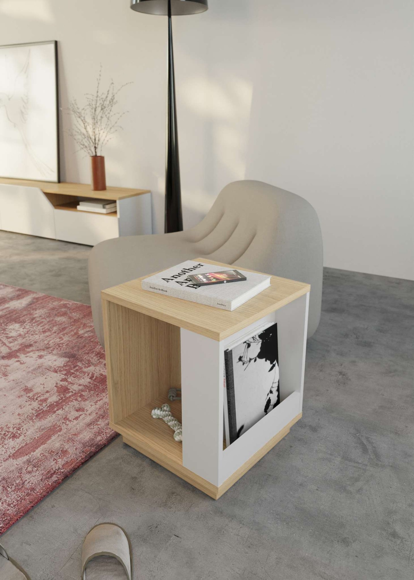 TemaHome Beistelltisch »ELLA Sofatisch, Regal, Eichefurnier & Weiss, Aufbewahrung,«, vielsitige Ablagen, Breite 40 oder 70 cm