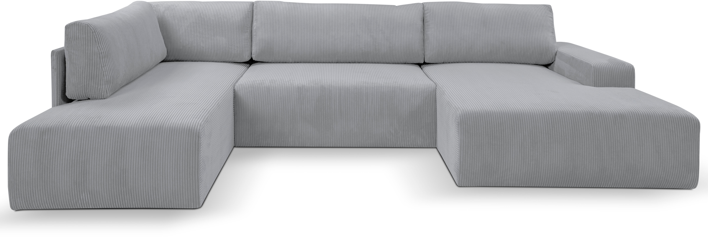 WERK2 Wohnlandschaft »Rotterdam-U, U-Form, in kuschelweichem Cord oder Breitcord«, Design Sofa mit Schlaffunktion & Bettkasten, Cord, Grau