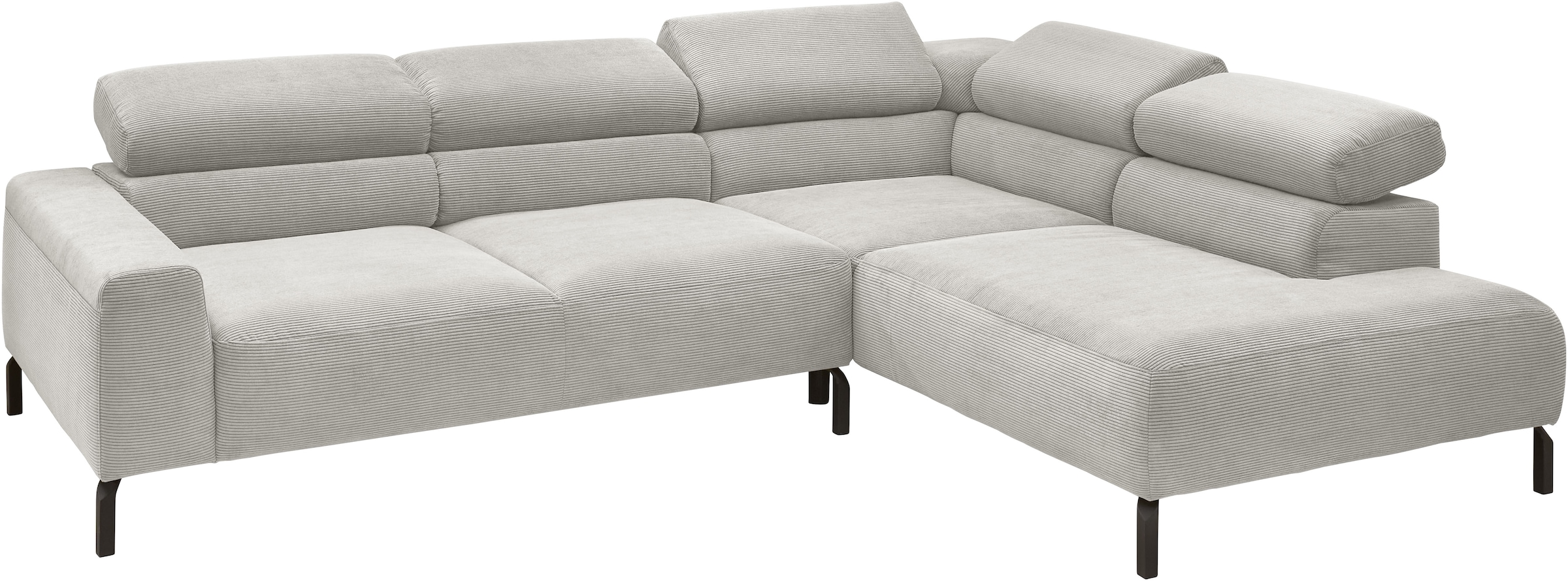 Places of Style Ecksofa »Antonelli, L-Form, inkl. Kopfteilverstellung, Breite 276 cm«, mit elektrischer Sitztiefenverstellung, in Feincord, silber