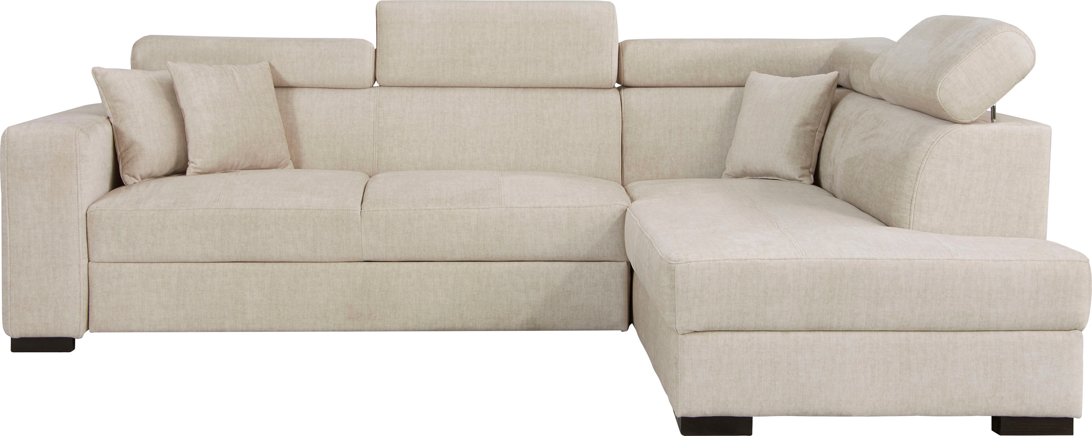 Home affaire Ecksofa "Tulio bequem, bewährte Wellenunterfederung, Breite 267cm, L-Form" wahlweise mit Bettfunktion und Bettkasten, incl. 3 Zierkissen