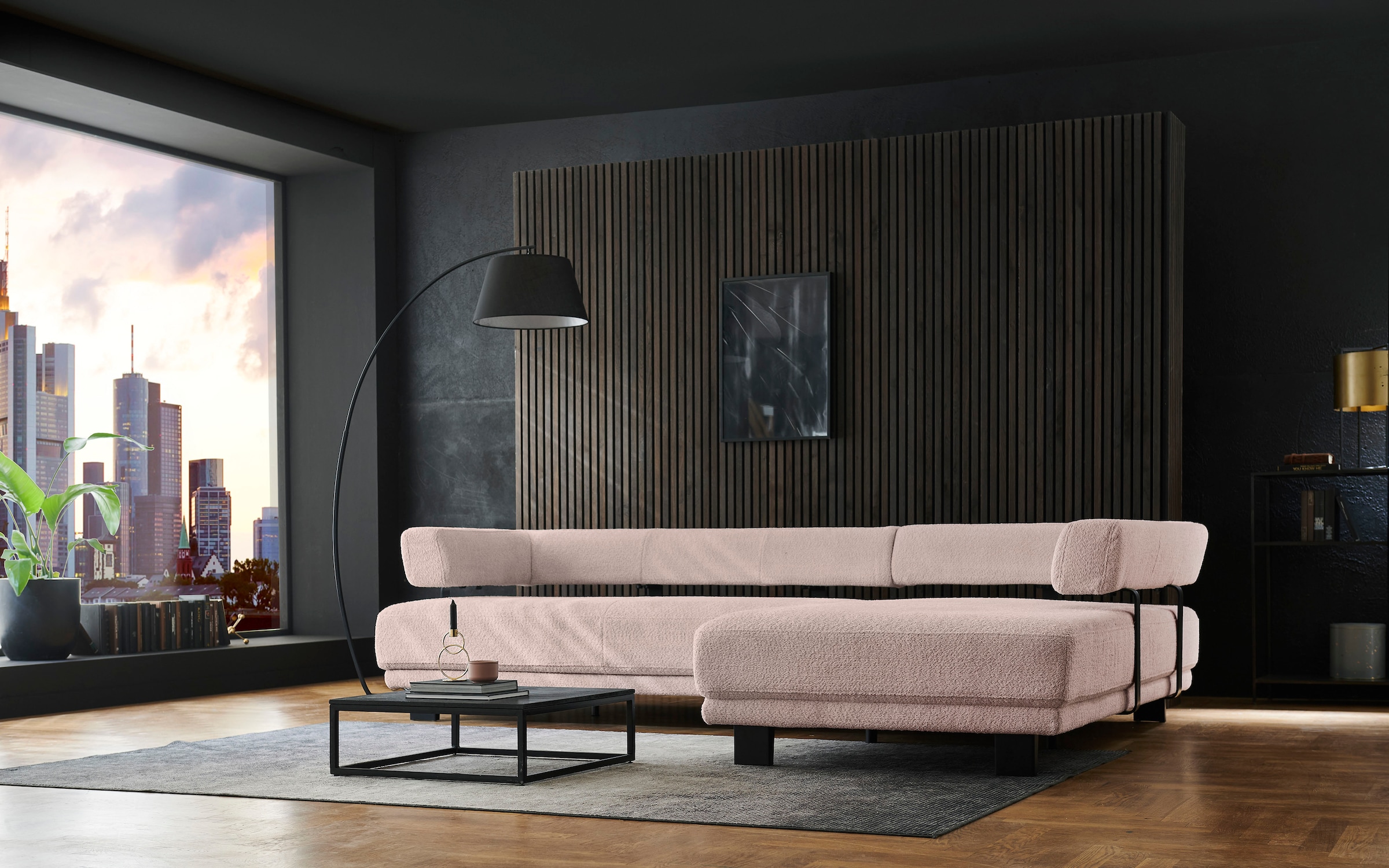 HUKLA Ecksofa »HU-HP18064 L-Form«, (Set), Optional mit motorischer Vorziehbank, stylische Reling