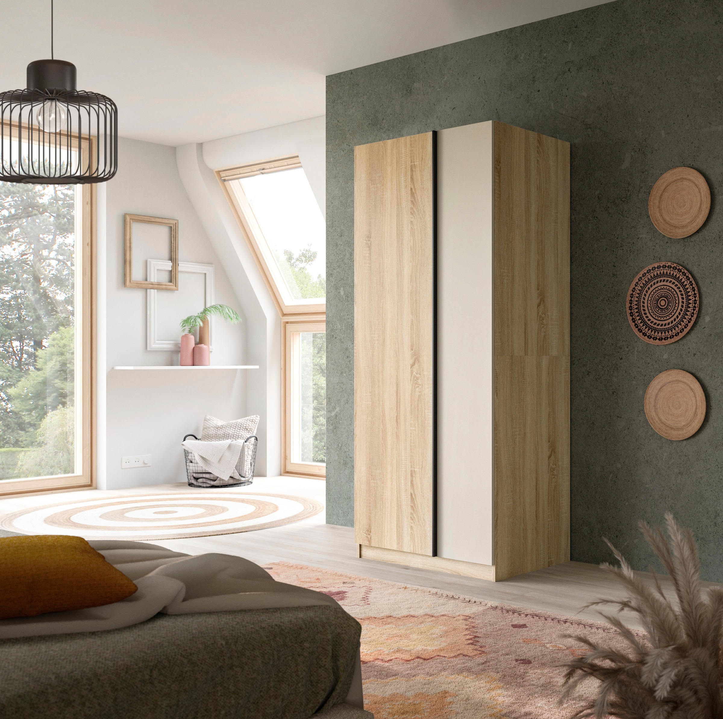 Home affaire Kleiderschrank »BENDINGO, TOPSELLER!, Schlafzimmerschrank, Schrank, Garderobenschrank«, (OTTO BESTSELLER, Garderobe & Schlafzimmer), Breite 80cm, Eiche NB, 2-türig, inkl 1 Kleiderstange und 1 Ablageboden