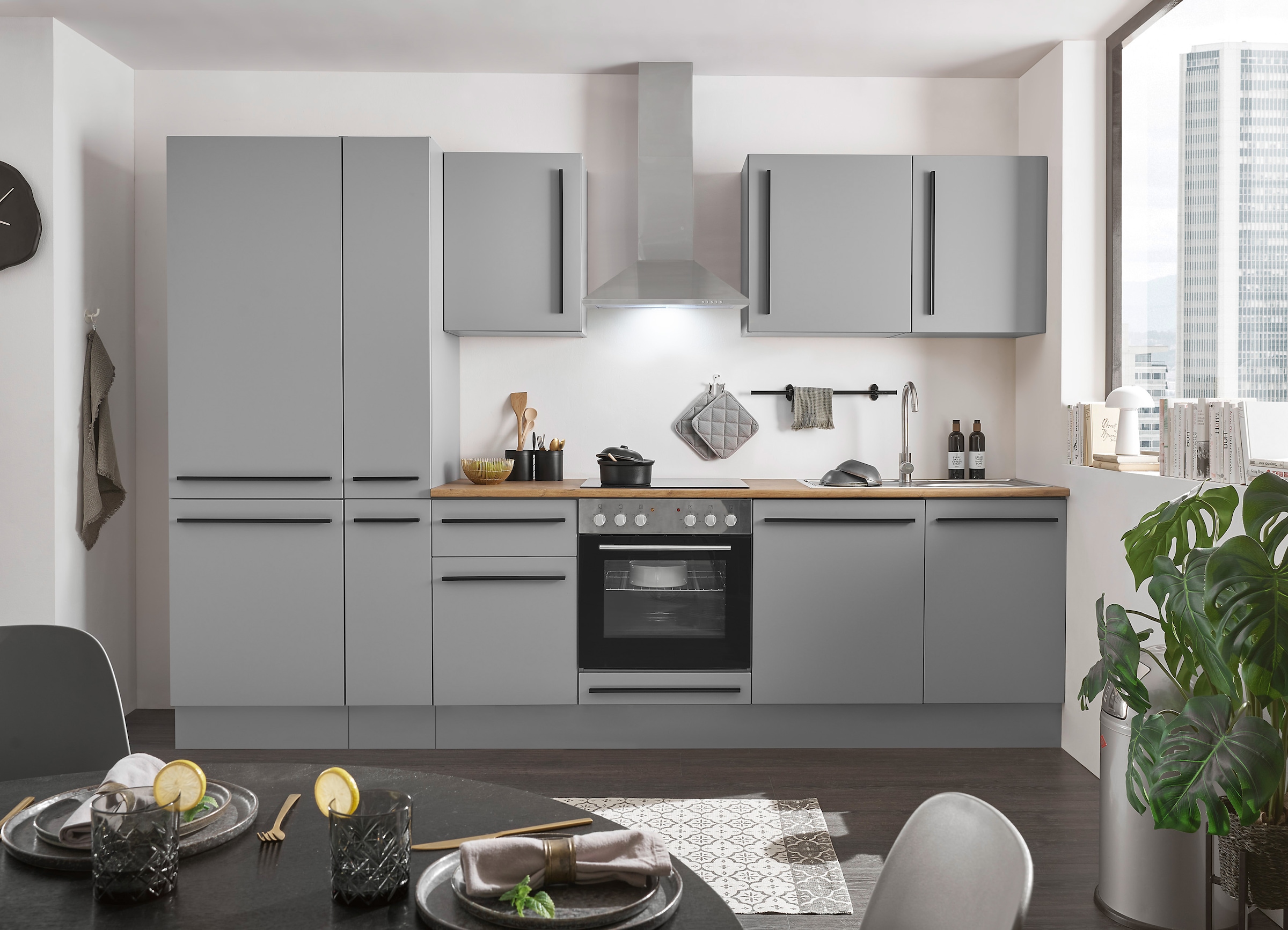 BASIC by Balculina Küchenzeile »Denver, Küche BxHxT 310 x 211 x 60«, Breite 310 cm, wahlweise mit E-Geräten und Induktion
