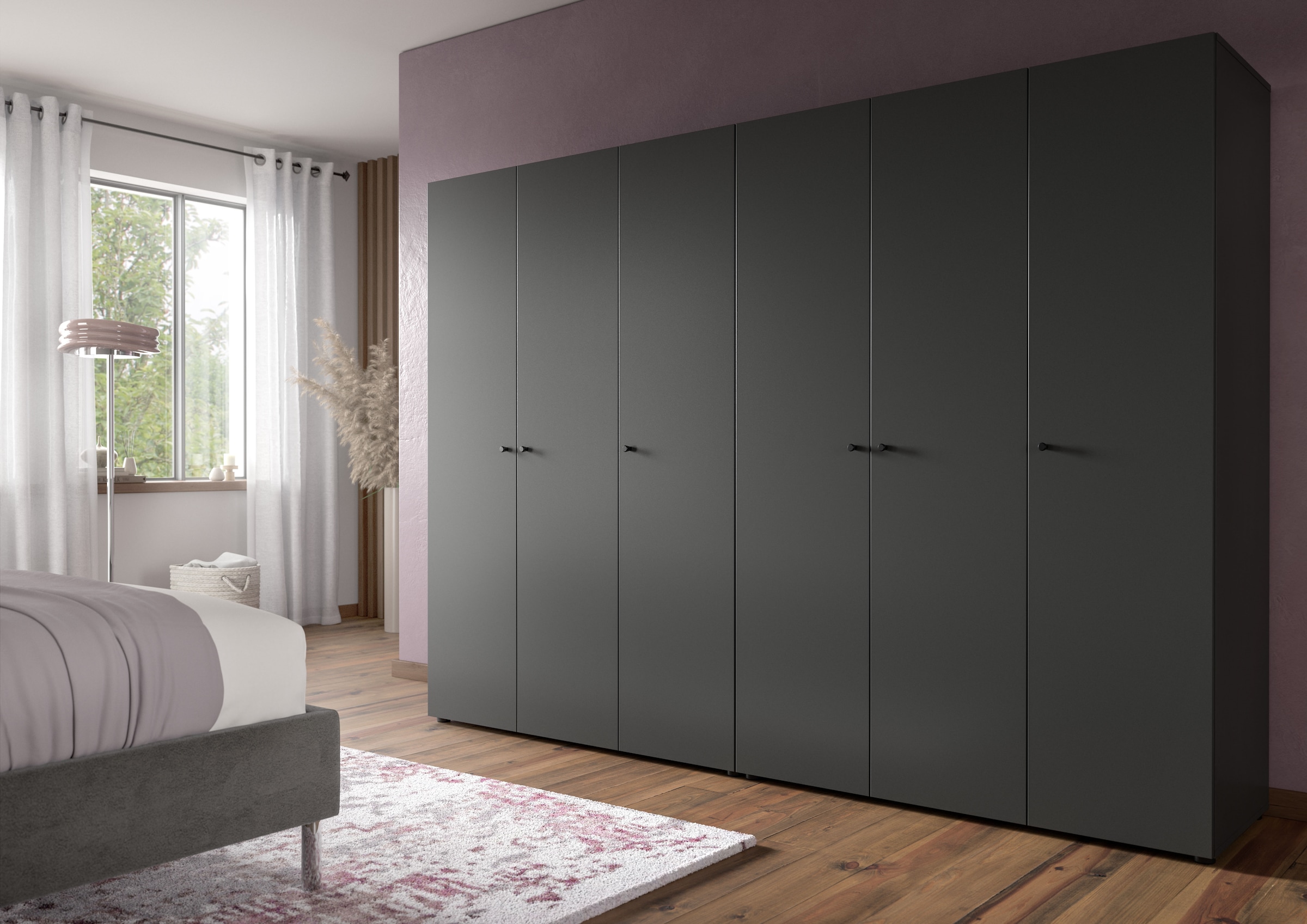 Home affaire Kleiderschrank »BILLINGS, TOPSELLER!, Schlafzimmerschrank, Schrank, Garderobenschrank«, (OTTO BESTSELLER, Garderobe & Schlafzimmer), Breite 240cm, grau, 6-türig, inkl. 2 Kleiderstangen und 8 Ablageböden