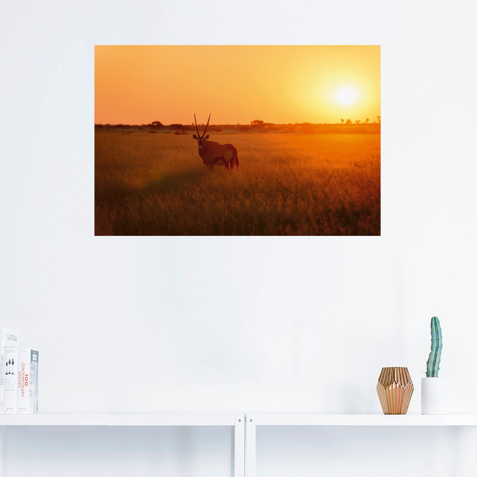 Artland Wandbild »Oryxantilope im Sonnenaufgang«, Wildtiere, (1 St.), als Alubild, Leinwandbild, Wandaufkleber oder Poster in versch. Größen