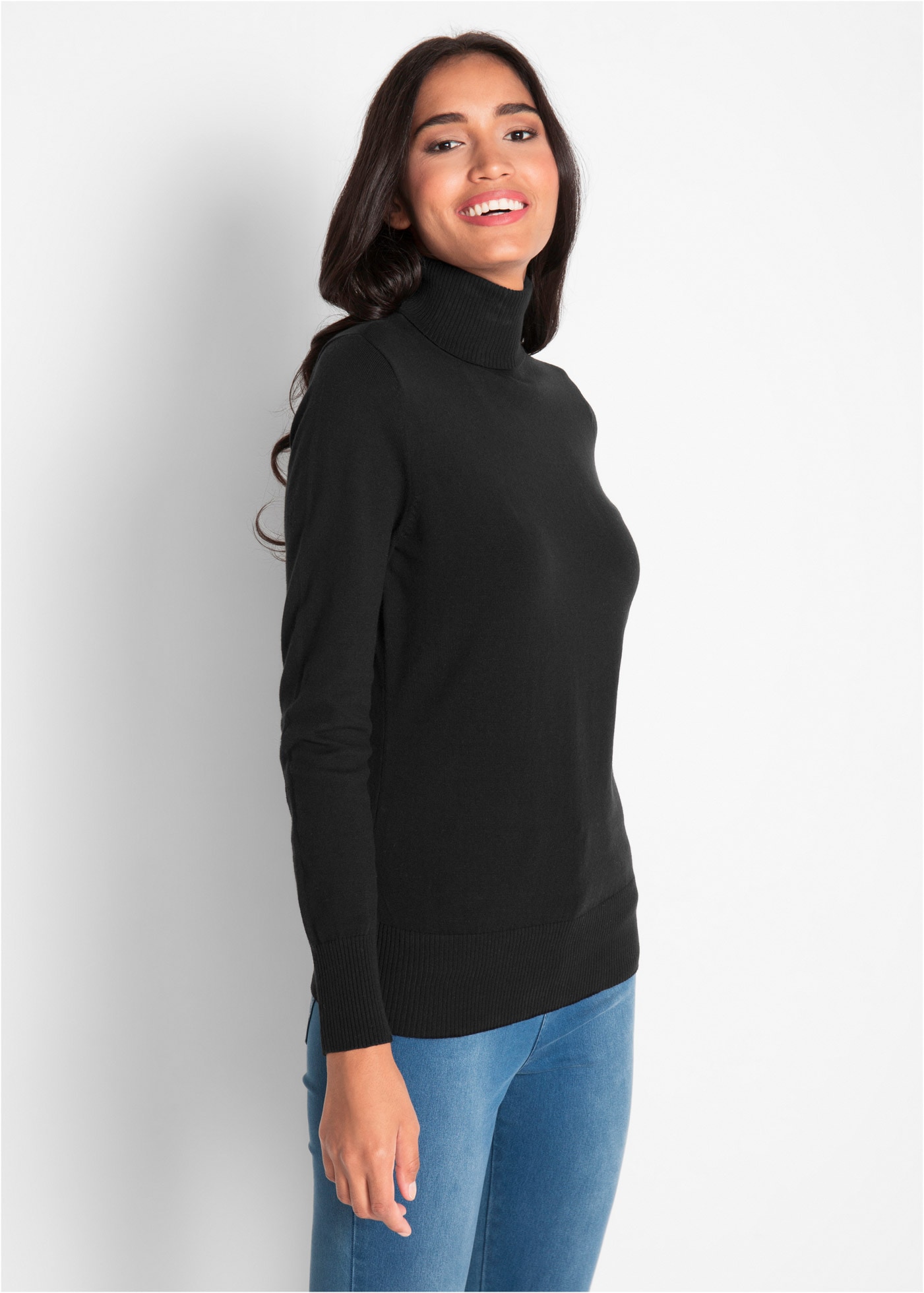 bonprix "Feinstrick-Rollkragenpullover" aus Baumwollmischung, mit hohem Rollkragen, schmale Passform