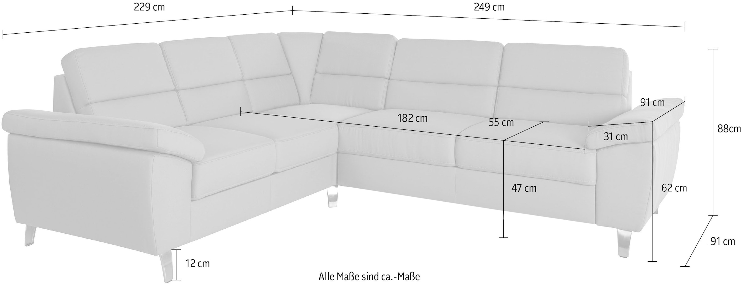 sit&more Ecksofa »Sorano L-Form« wahlweise mit Bett- und Relaxfunktion, inkl. Bettkasten