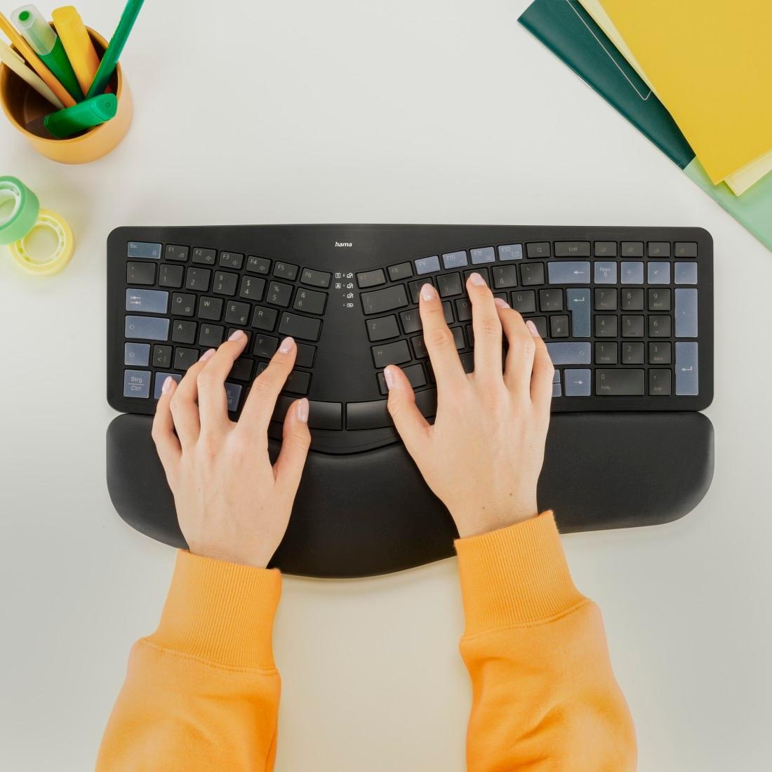 Hama ergonomische Tastatur »Ergonomische Tastatur (kabellos, Multi Device, 2x Bluetooth, 1x Funk)«