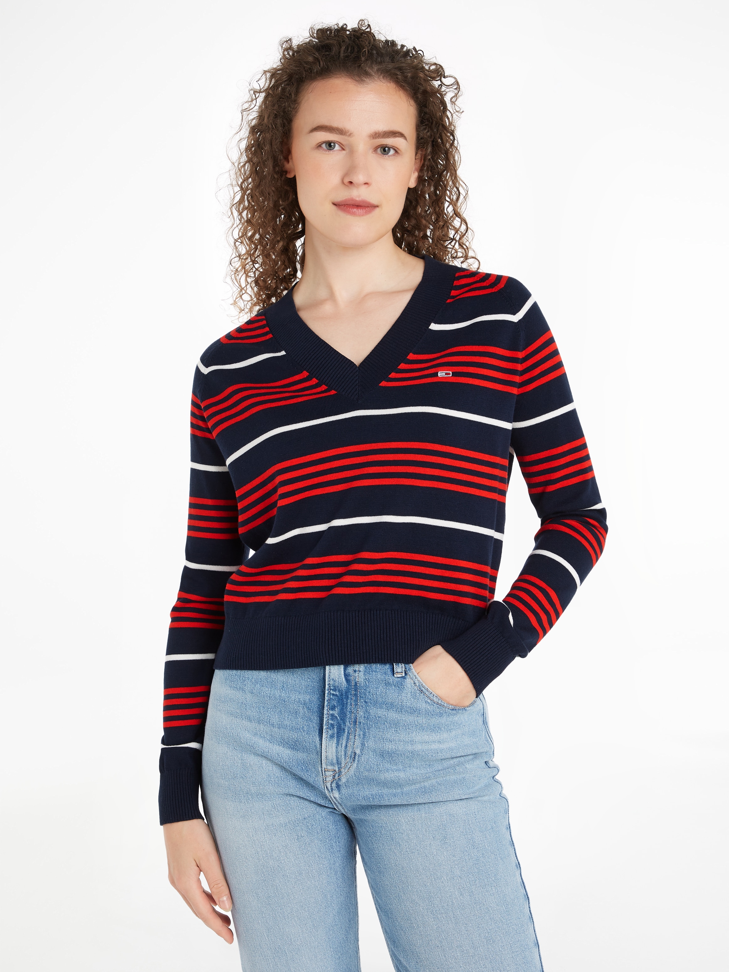 Tommy Jeans Strickpullover TJW V-NECK STRIPE SWEATER im Streifendessin günstig online kaufen