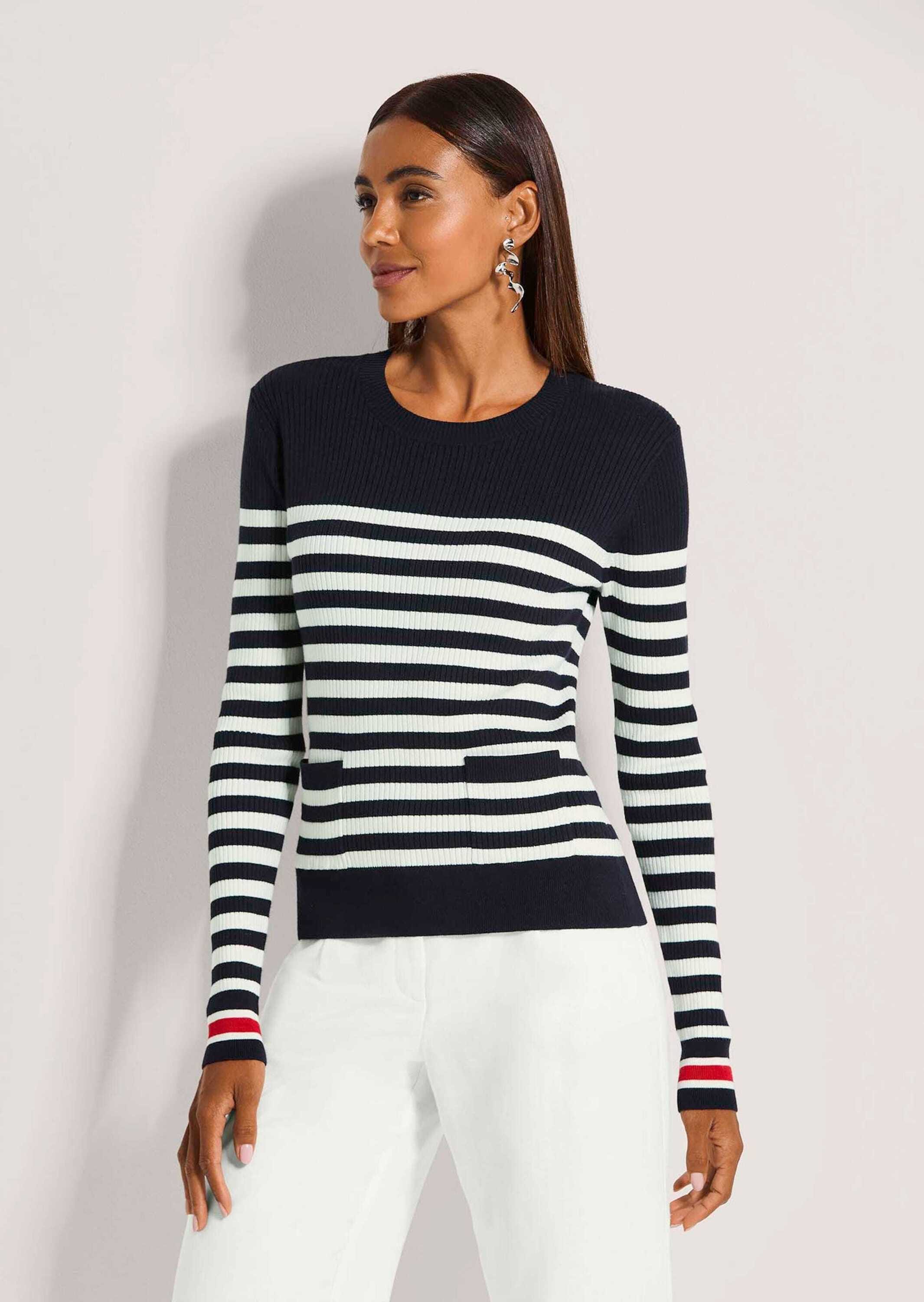MADELEINE Longpullover »Streifenpullover Feinstrickpullover mit Streifenmuster« Akzente an Ärmelsäumen