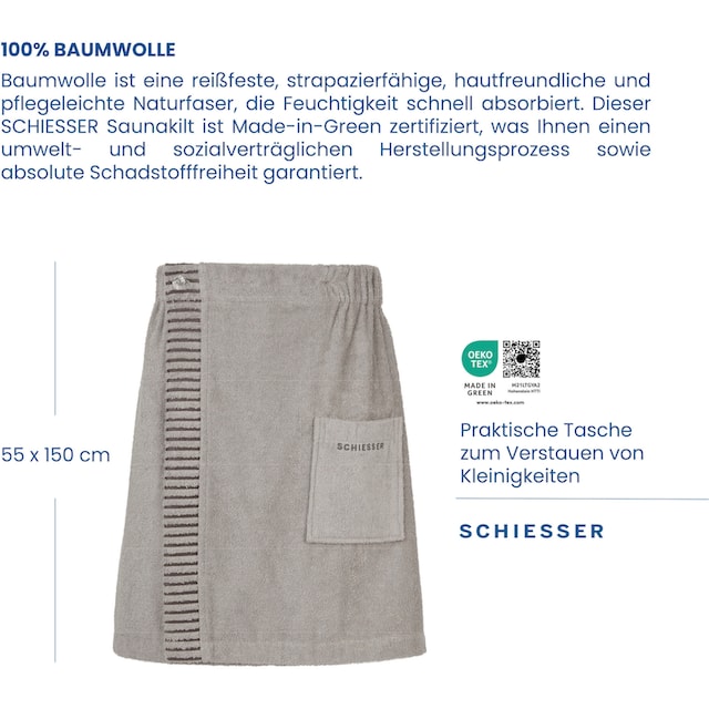 Schiesser Kilt »Saunakilt Rom für Herren aus saugstarkem Baumwoll-Frottier«,  mit Streifen-Akzent und Logostickerei auf Rechnung | BAUR