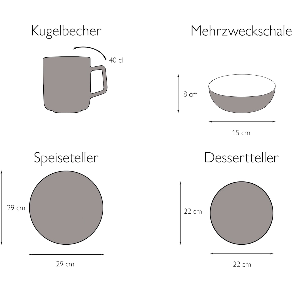 CreaTable Kombiservice »Geschirr-Set Fjord«, (Set, 8 tlg., Kaffeeservice und Tafelservice im Set, für 2 Personen)