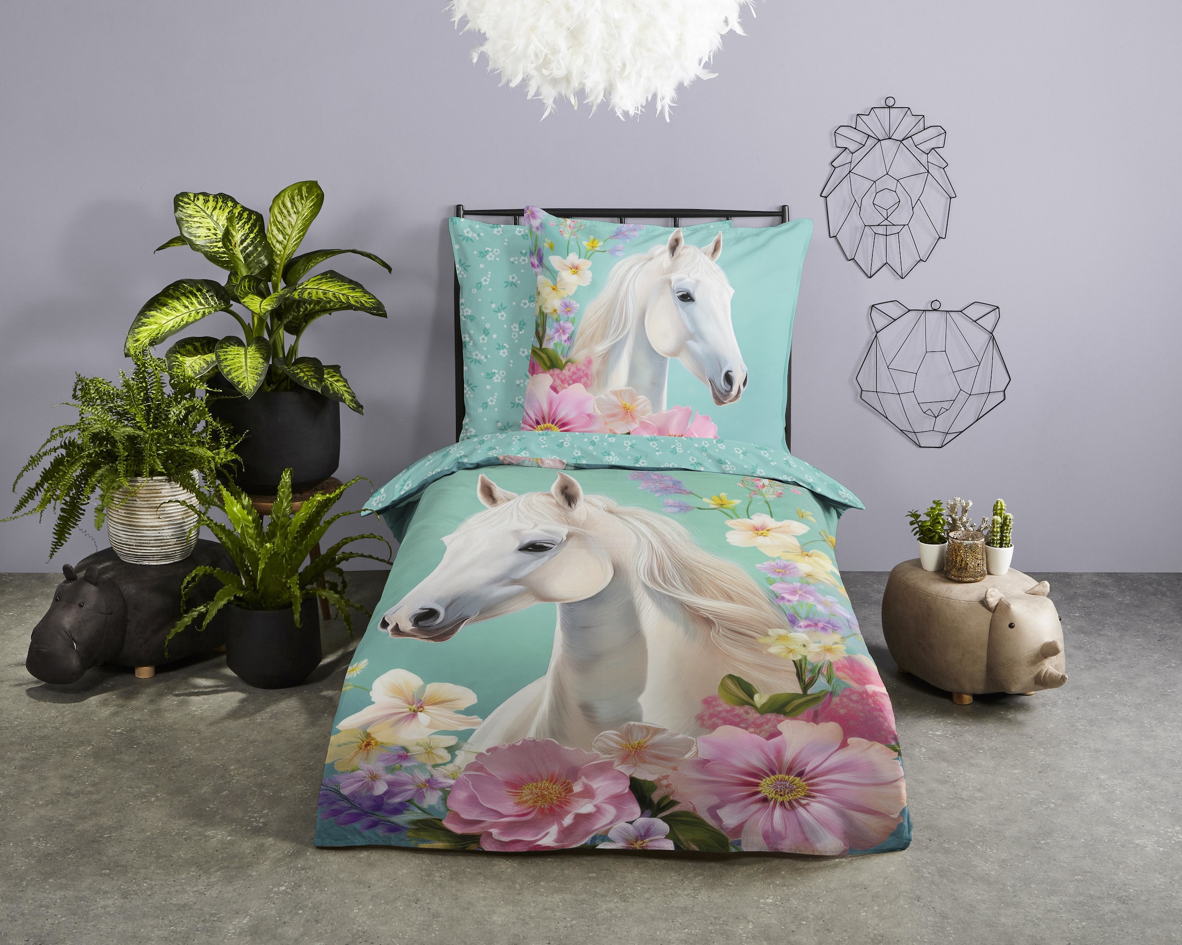 good morning Kinderbettwäsche »Binky« 2 Baumwolle, Renforcé, 135x200, Wendeoptik, Kind, Mädchen, Pferd