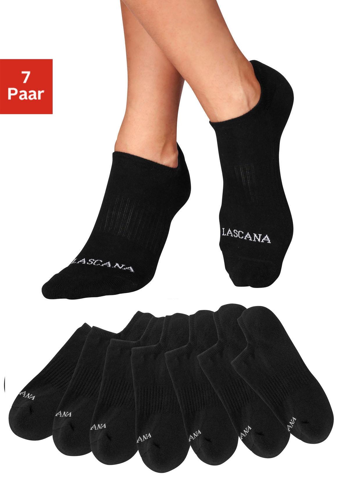 LASCANA ACTIVE Sneakersocken "Kurze Sportsocken, Atmungsaktive Laufsocken Damen" Packung, Großpackung, 7 Stk. tlg. Füßlinge mit Fußfrottee
