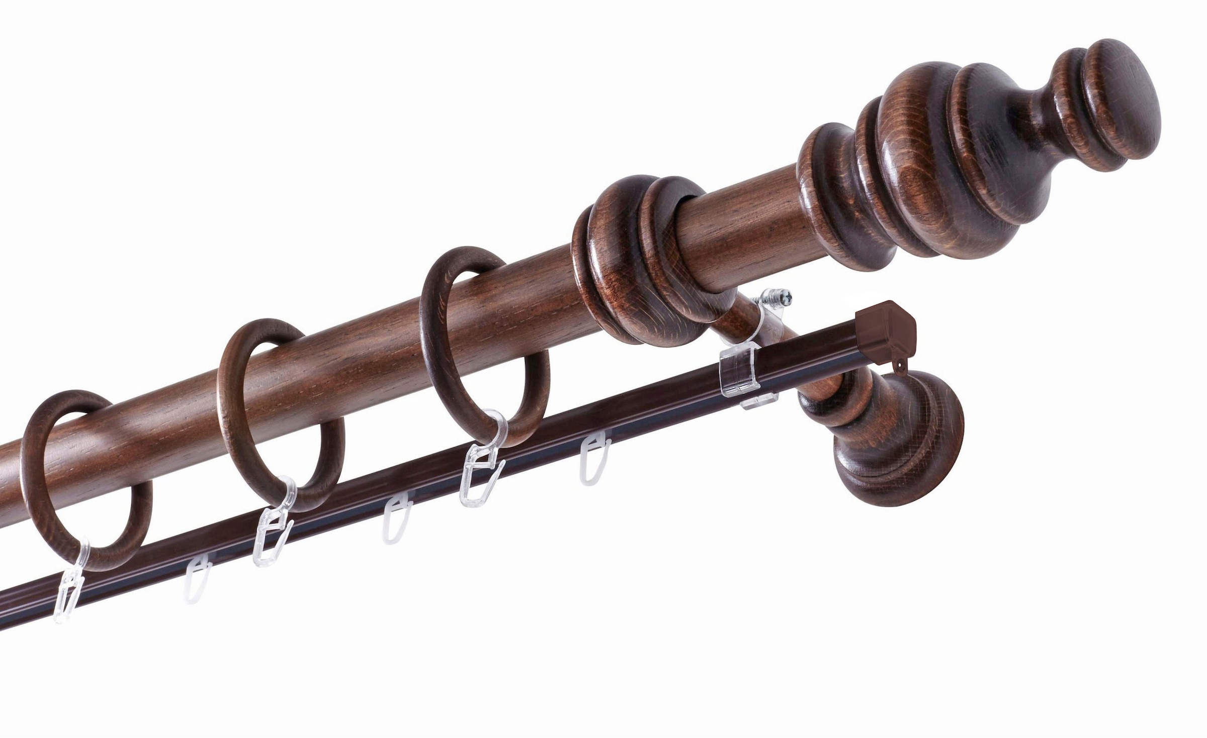 GARESA Gardinenstange "BAROCK", 2 läufig-läufig, Wunschmaßlänge, rustikale Vorhanggarnitur Holz, verlängerbar, mit Ringe
