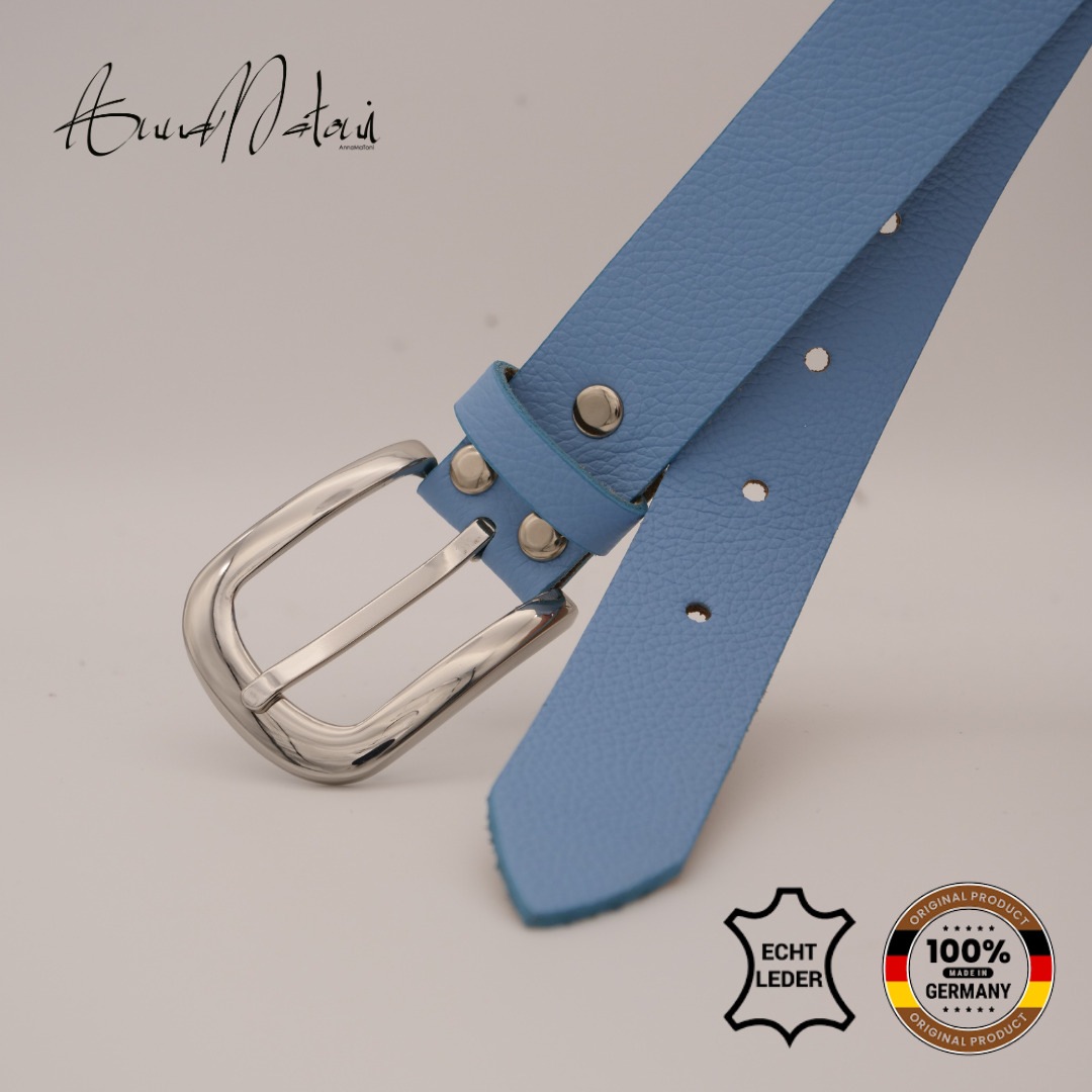 Ledergürtel ANNAMATONI "AnnaMatoni Ledergürtel Fina Ledergürtel Fina", Damen, Gr. TW115 - 130cm Gesamtlänge, blau (babyblau 410), 100% Leder, Gürtel Ledergürtel 2