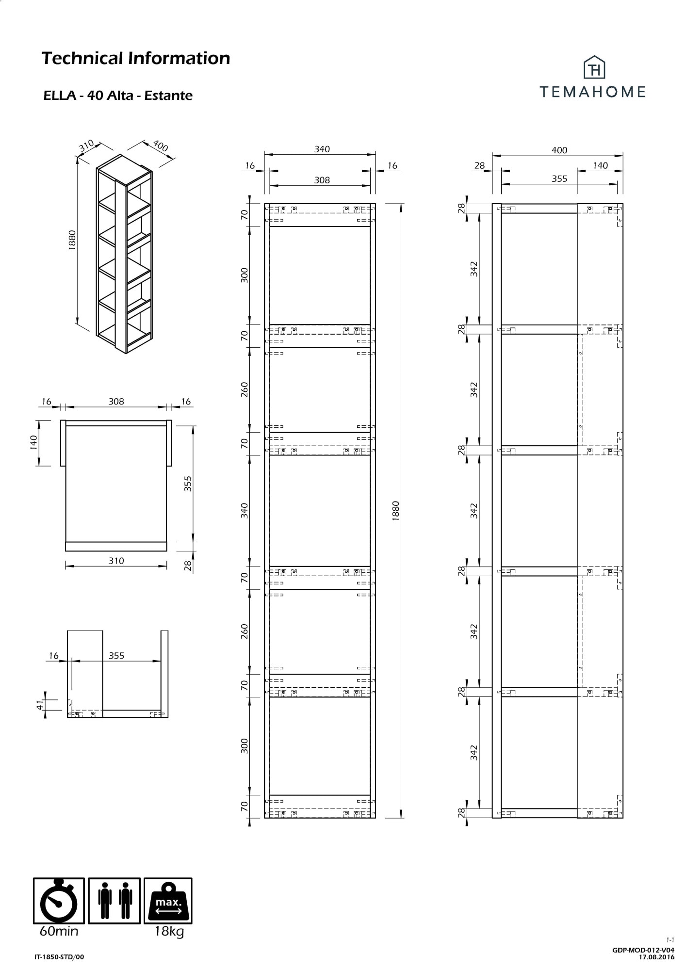 TemaHome Bücherregal »Ella vielseitiges Regal, Eiche Furnier, Aufbewahrung,«, Seitliche Fächer, offene Front, moderner Farbmix, Höhe 114 oder 188 cm