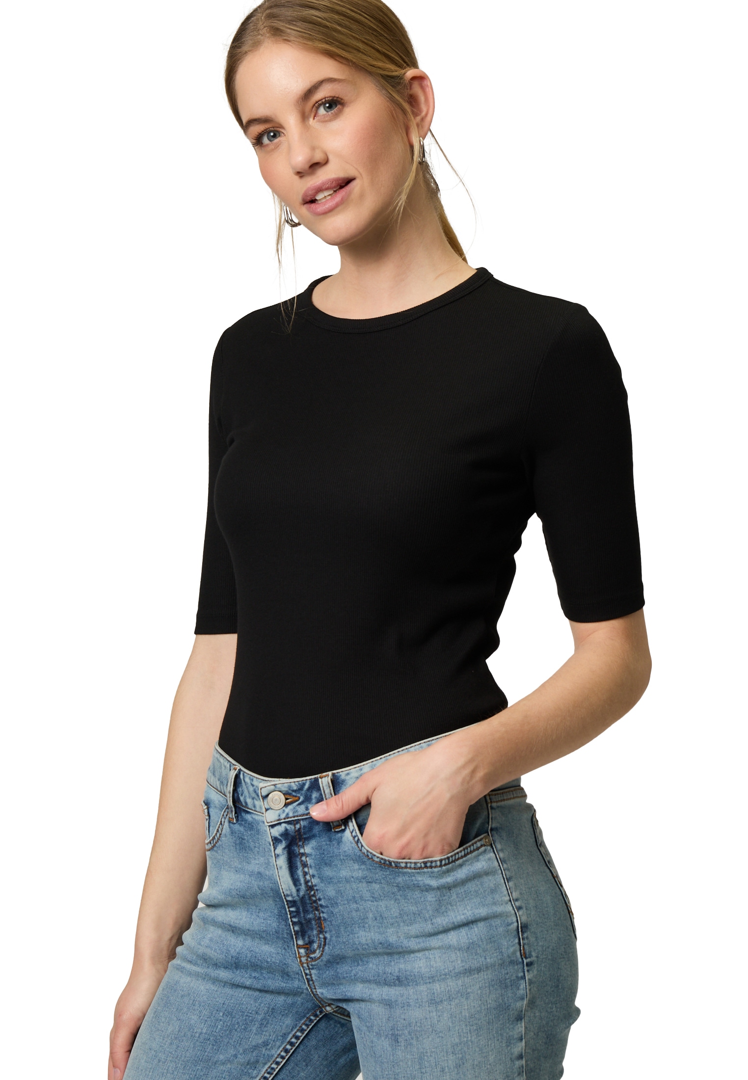 Zero Kurzarmshirt "zero Damen Basicshirt mit Rundhalsausschnitt", (1 tlg.), günstig online kaufen