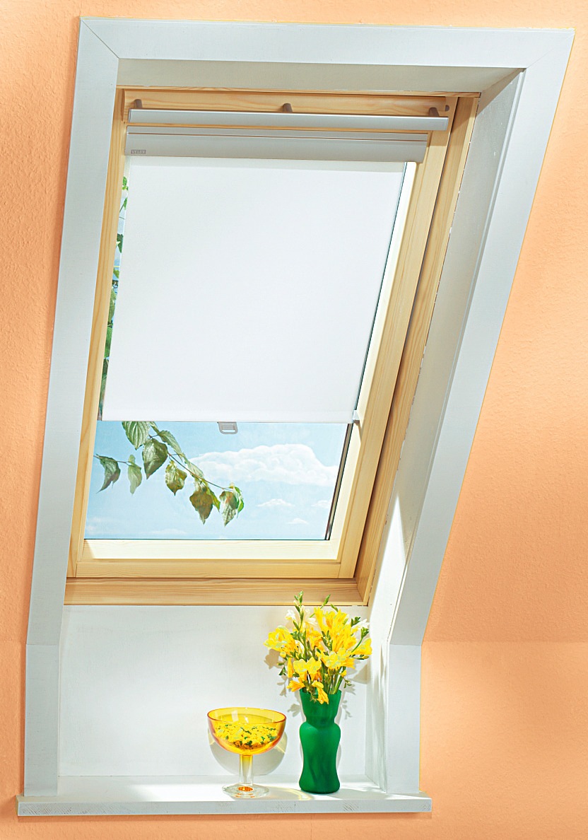 VELUX Dachfensterrollo "mit Haltekrallen RHL UK00 1028", Lichtschutz, Sichtschutz, ohne Bohren, freihängend, Lichtreguli