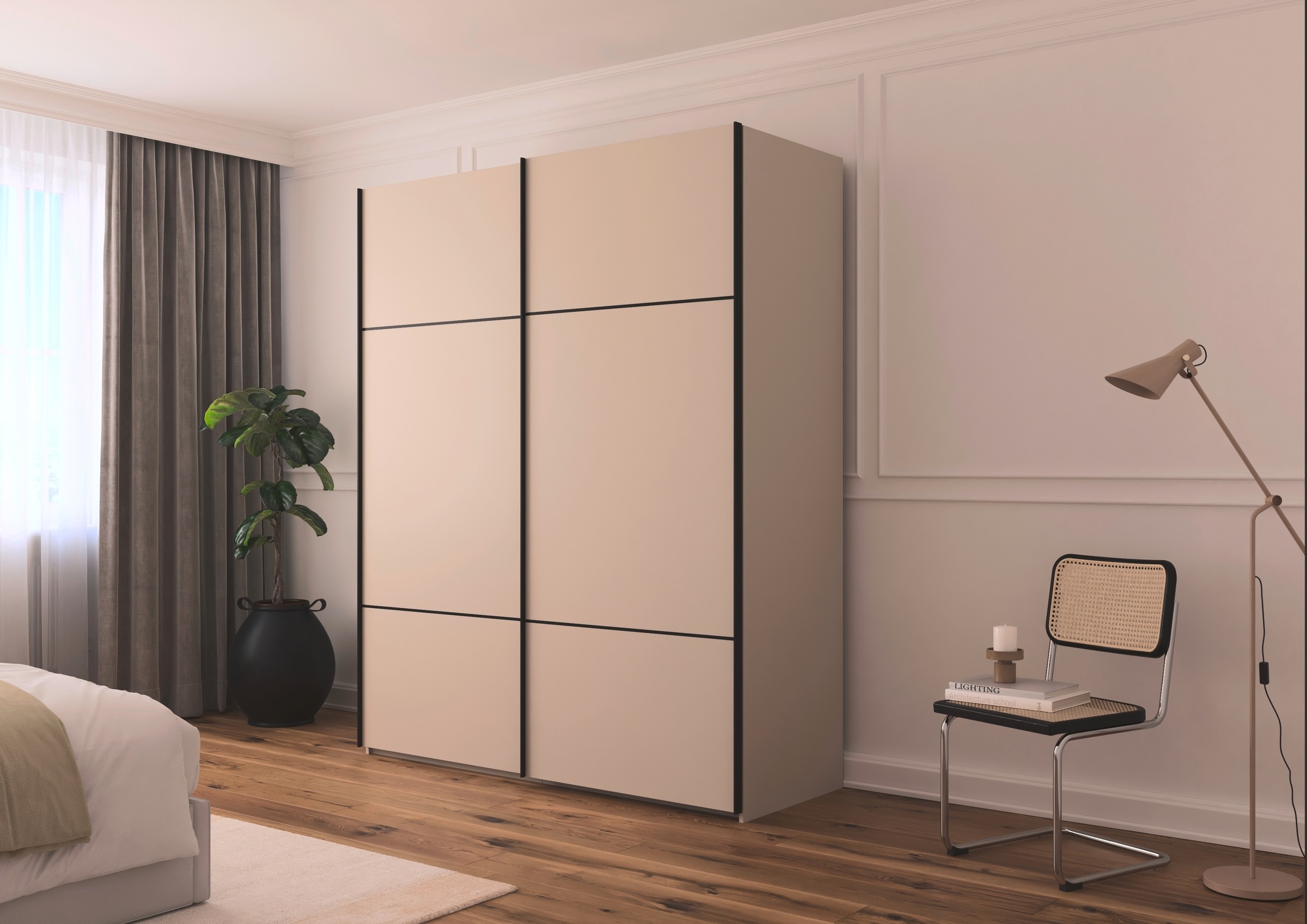 rauch Schwebetürenschrank »Kleiderschrank Schrank Garderobe Schlafzimmerschrank SCALE-TRIO«, edle dreigeteilte Front, 2 Zierleisten in Griff-Farbe MADE IN GERMANY