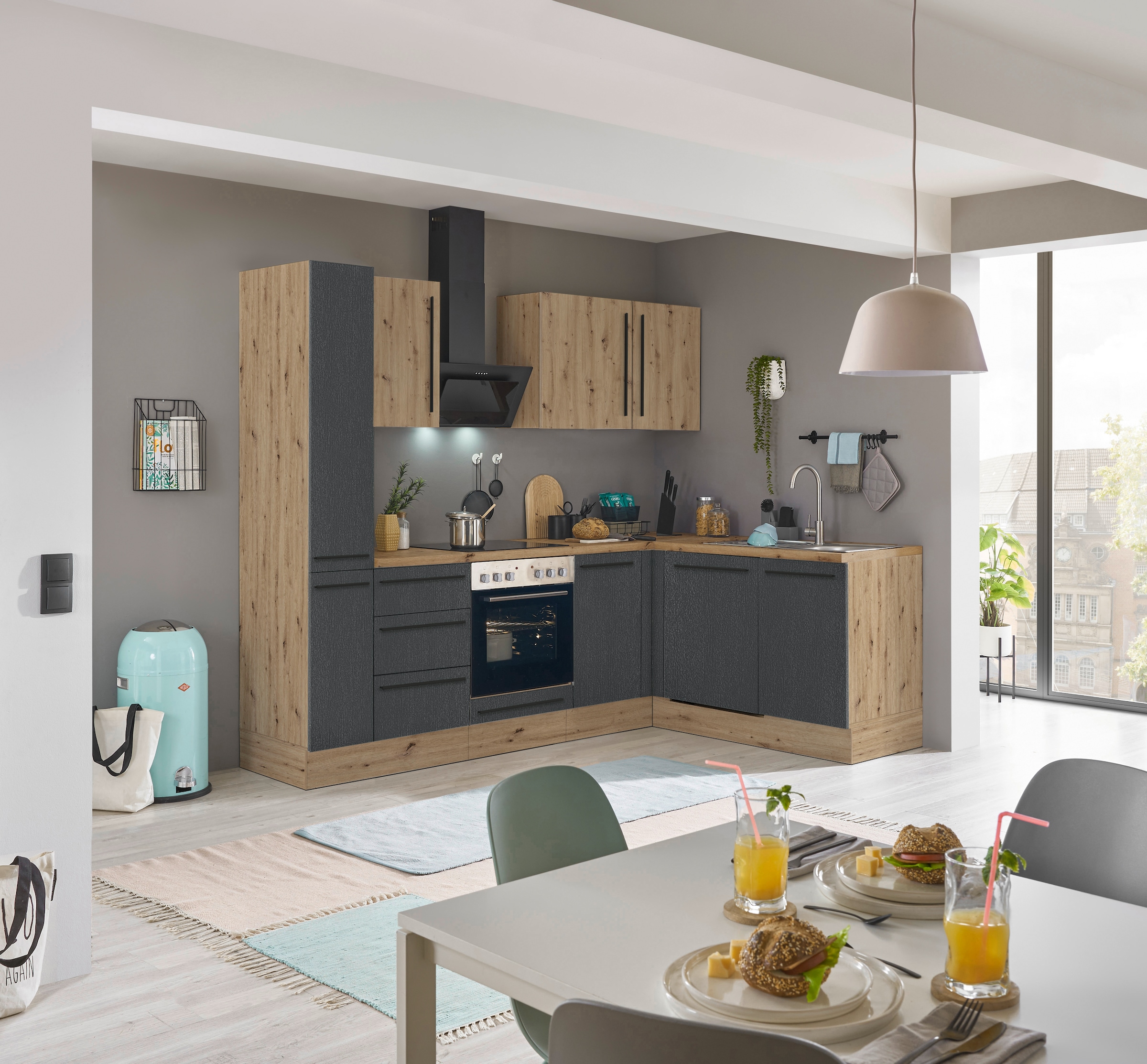 KOCHSTATION Winkelküche »Florida, Stellbreite 250x165 cm« wahlweise mit E-Geräten, mit Softclose für Türen und Schubkästen