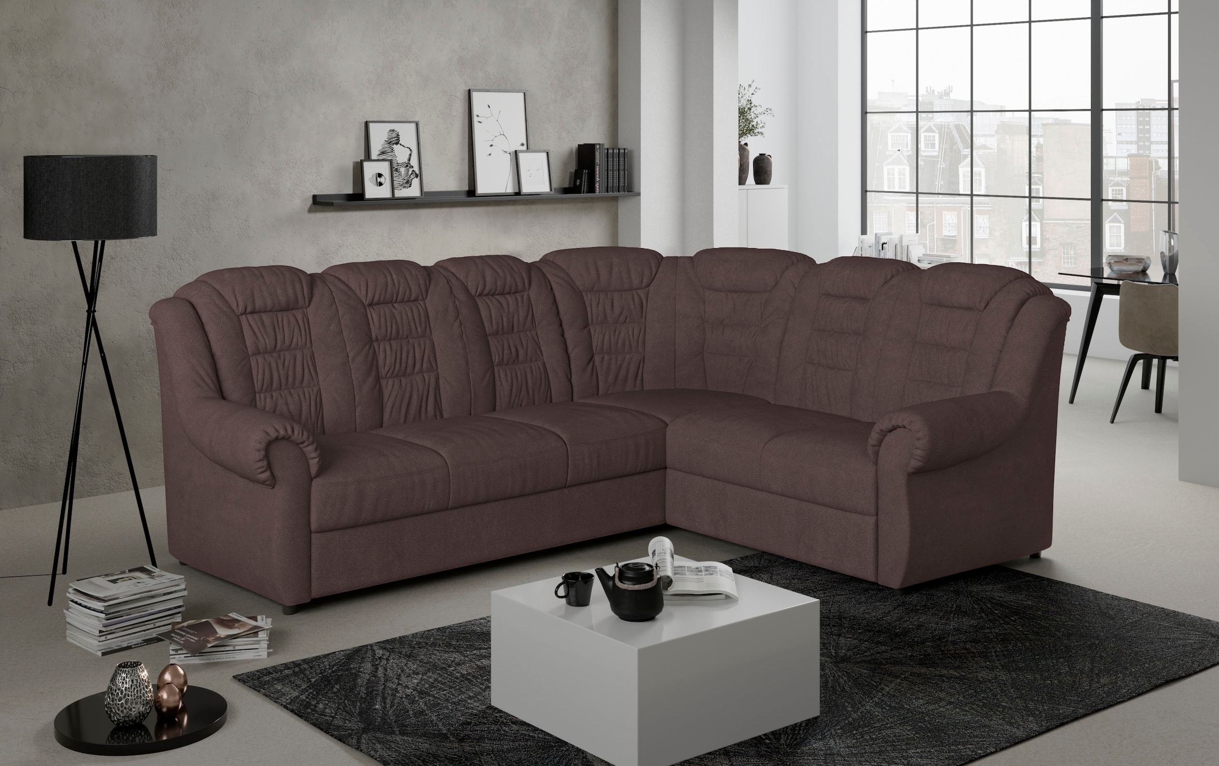 Home affaire Ecksofa »Boston L-Form«, mit hoher Rückenlehne, optional mit Bettfunktion und Stauraum