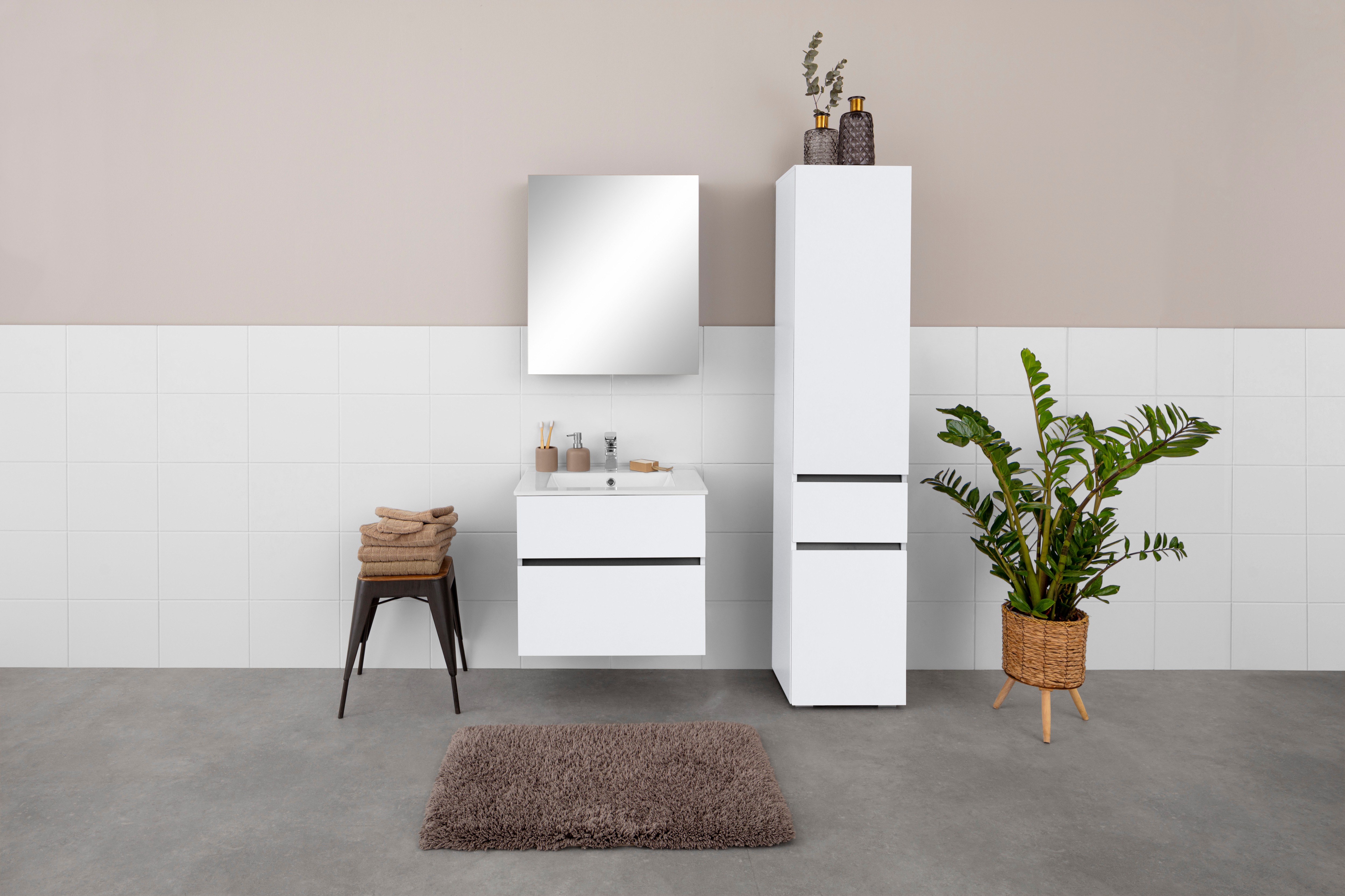 Thumbnail - Home affaire Waschtisch "Wisla, Waschplatz, Badezimmerschrank", Badmöbel für Wandmontage mit Klappe, Schublade und Keram...