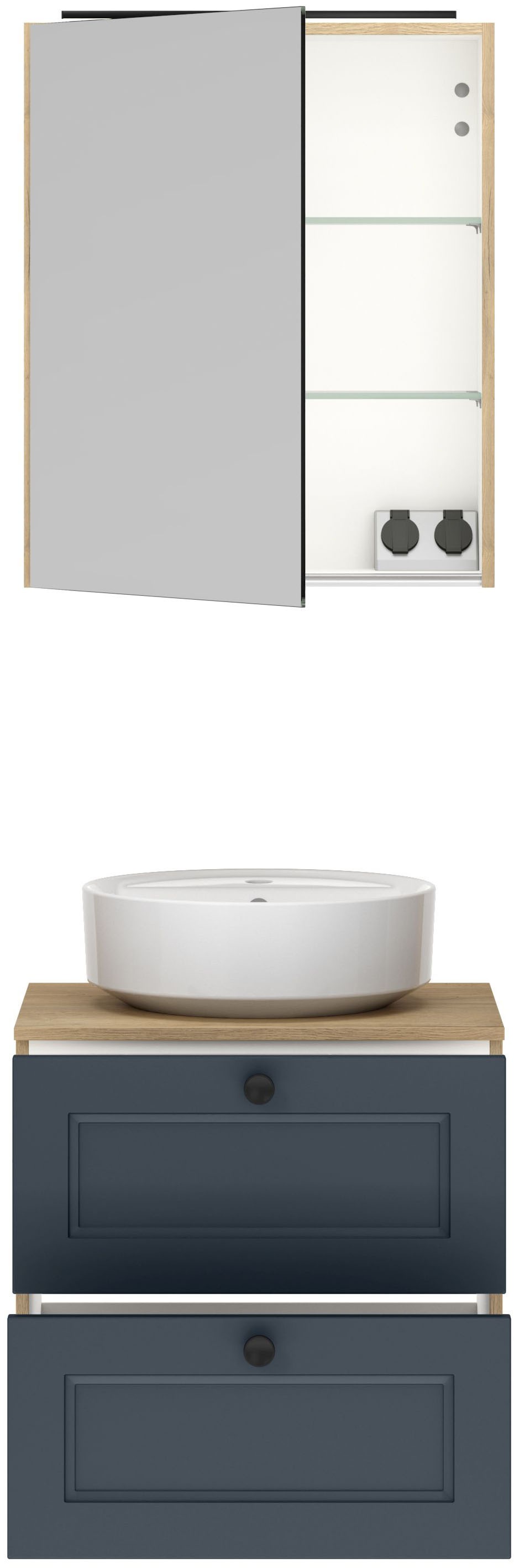 nobilia® Badmöbel-Set »Cascada« Set, inkl.  Aufsatzwaschbecken und Spiegelschrank mit Beleuchtung, 2 Stk. tlg.