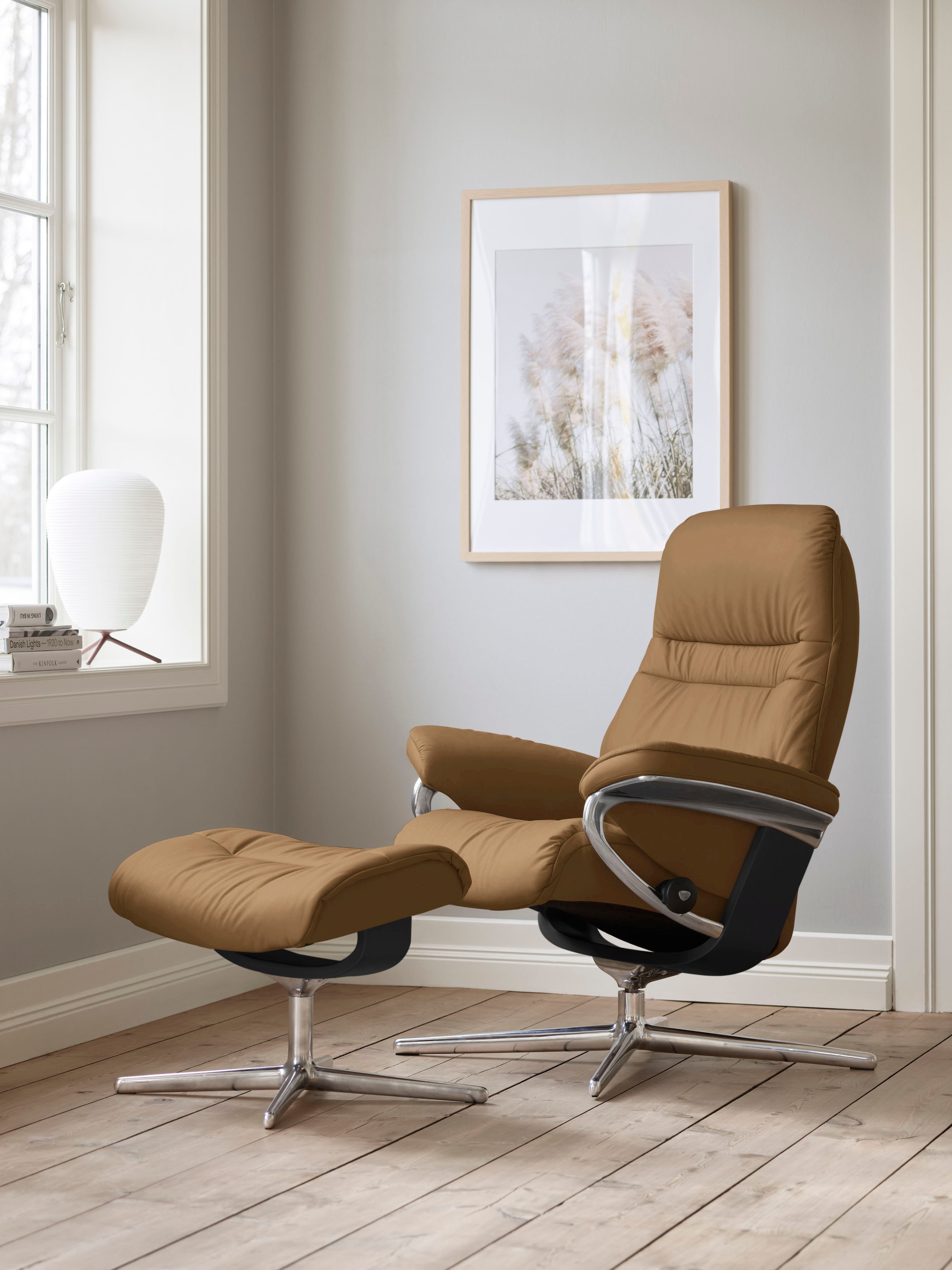 Relaxsessel STRESSLESS "Sunrise", braun (taupe paloma), B:92cm H:105cm T:80cm, Leder PALOMA: PALOMA ist ein durchgefärbtes Semianilin-Möbelleder mit natürlicher Narbung., Sessel, Relaxsessel, mit Cross Base, Größe S, M & L, Holzakzent Schwarz