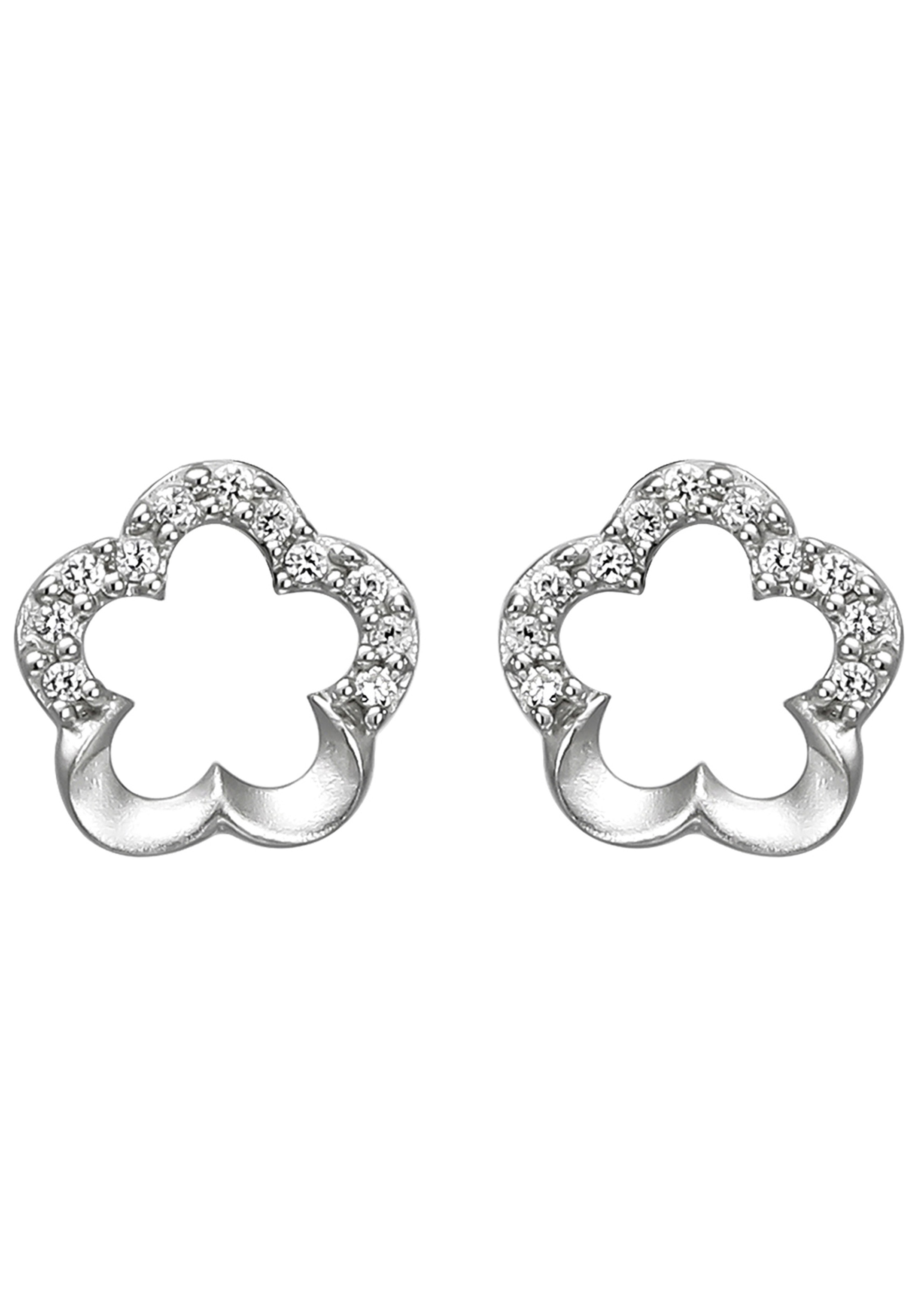 JOBO Paar Ohrstecker »Blume« 925 Silber mit 22 Zirkonia