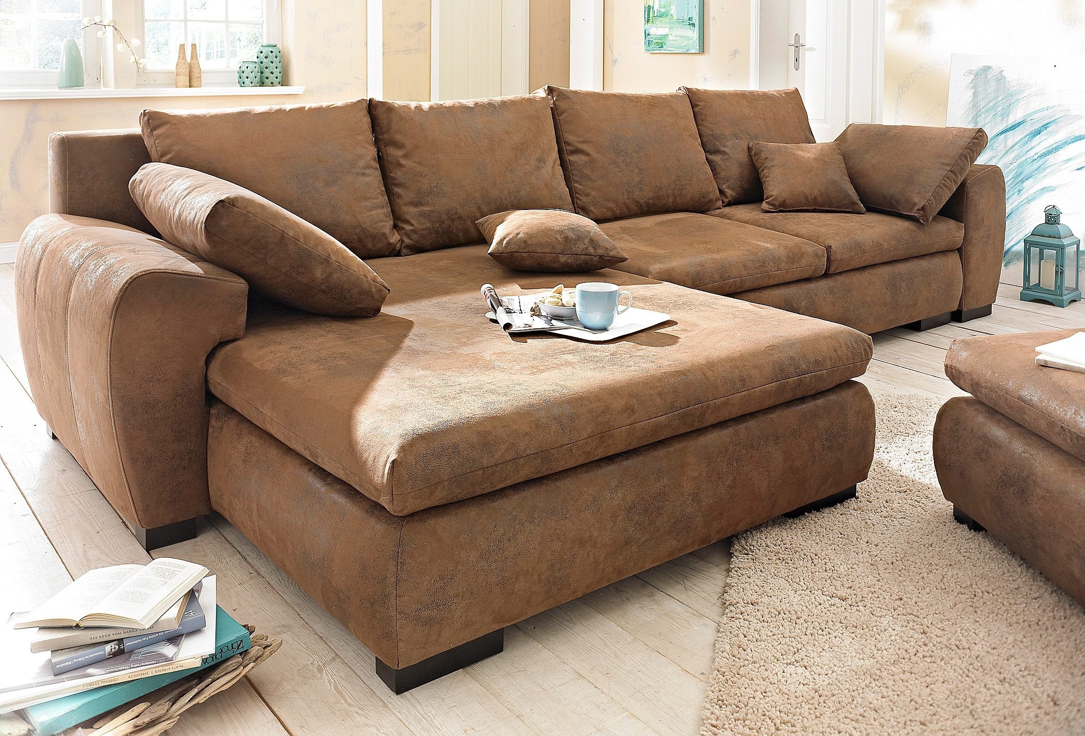 Home affaire 1100000002199 "Cara Mia L-Form, B: 325 cm, XXL-Sofa mit 4 Zierkissen" optional Schlaffunktion & Bettkasten, Liegefl. 145x270 cm