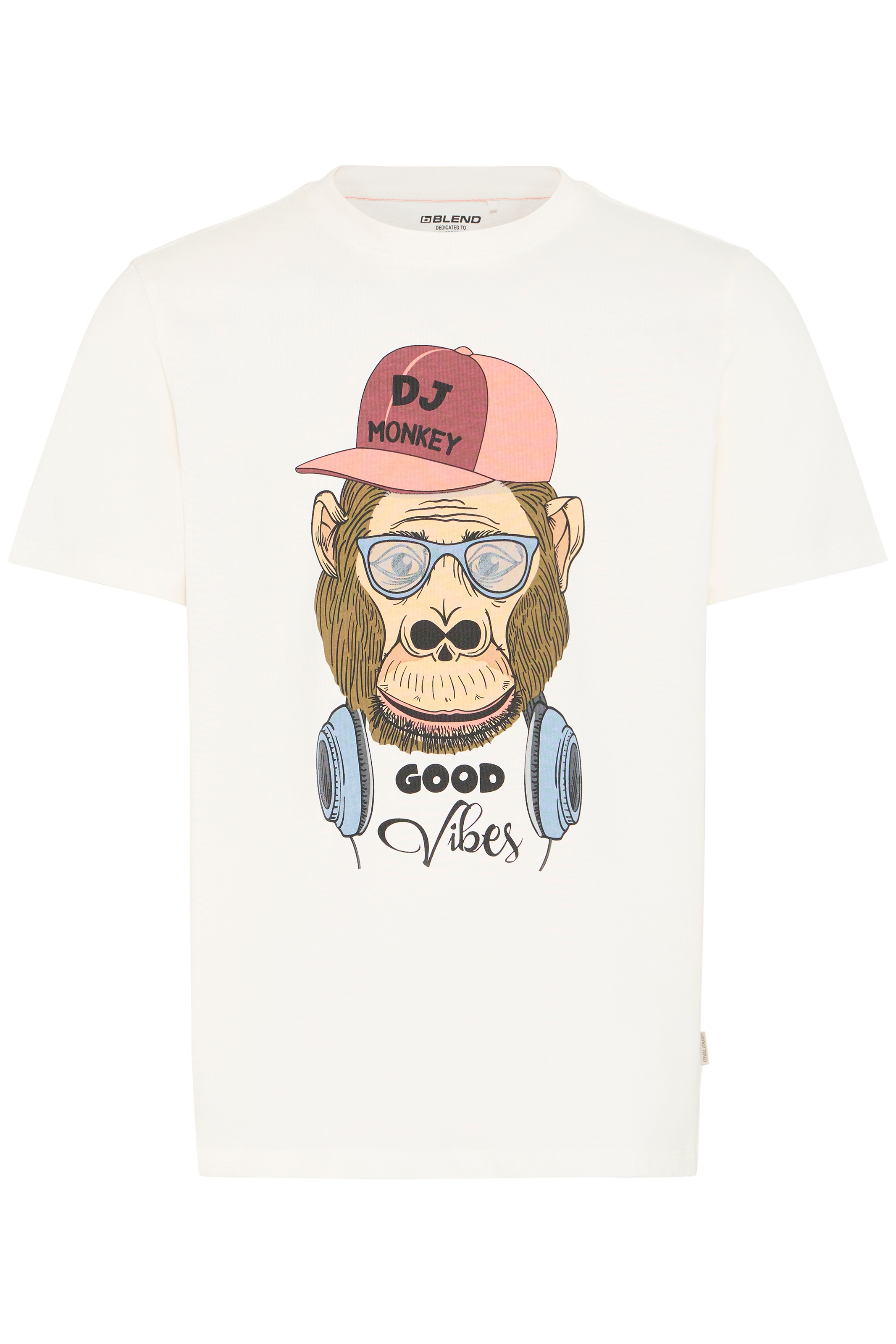 T-Shirt BLEND "BHKURT FUNNY GRAPHIC S/S TEE", Damen, Gr. XL, weiß monkey, Single Jersey, Obermaterial: 100% Baumwolle, bedruckt, regular fit normal, Rundhals, Shirts T-Shirt