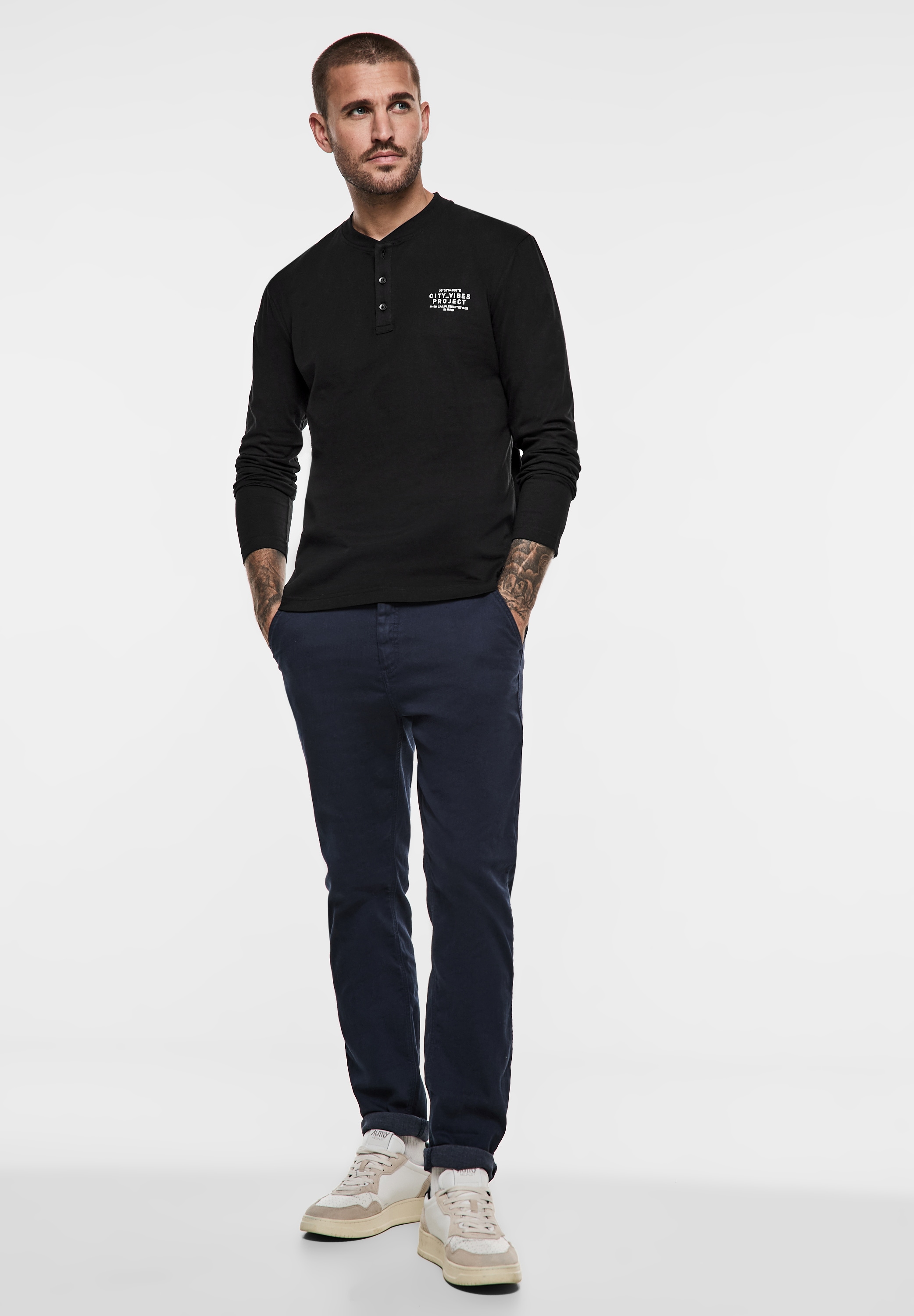 STREET ONE MEN Langarmshirt, mit Knopfleiste