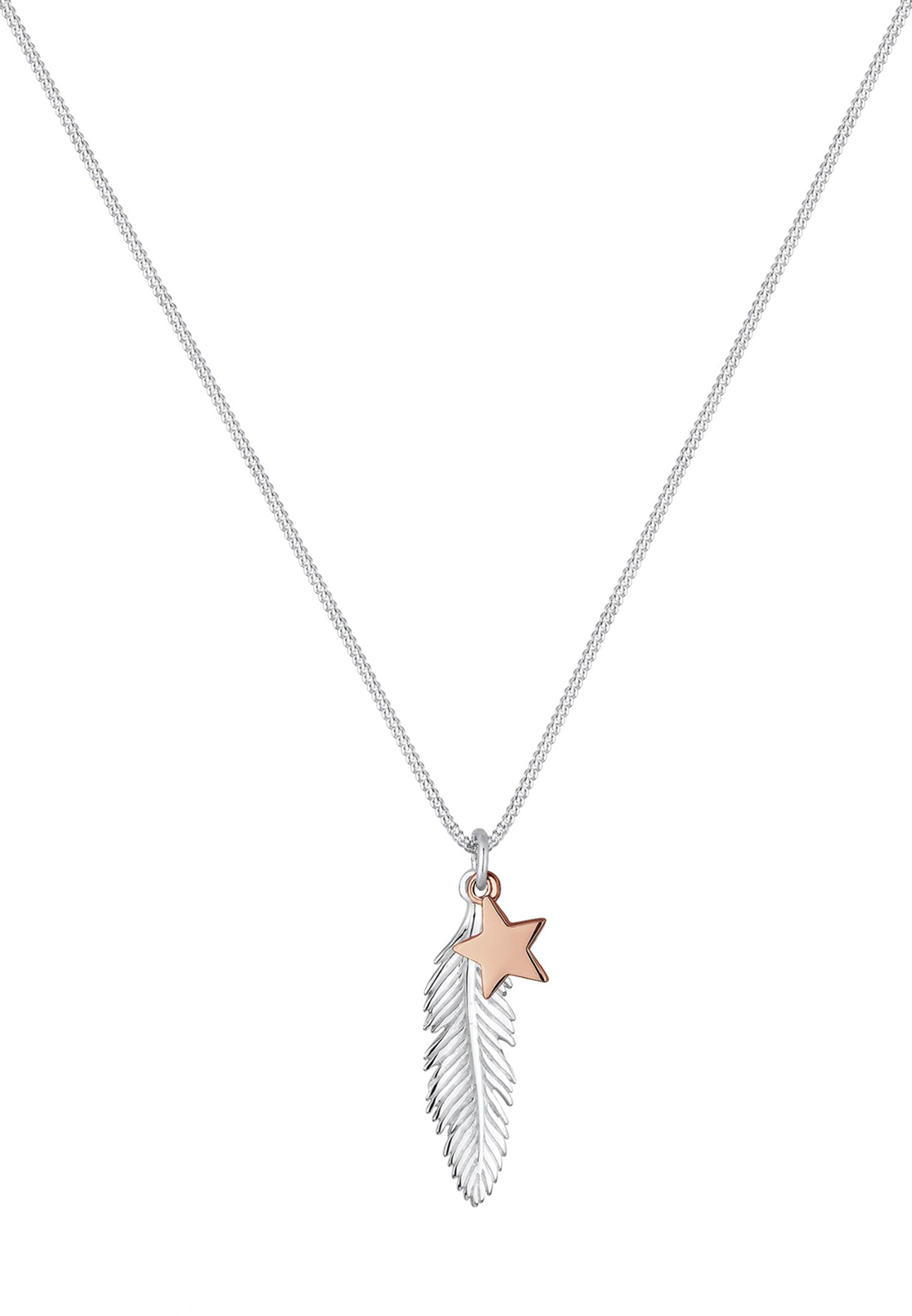 Elli Kette mit Anhänger »Feder Stern Bi-Color 925 Silber«