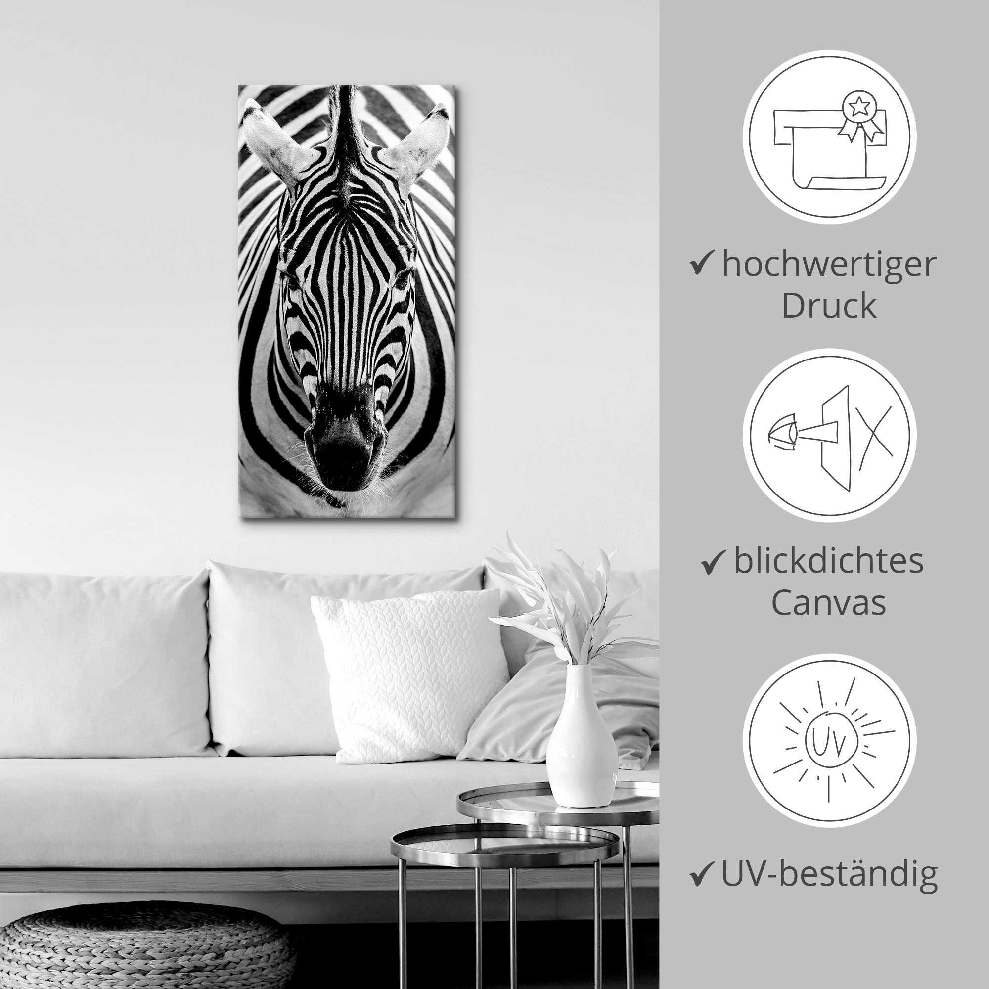 Artland Wandbild »Zebra«, Wildtiere, (1 St.), als Leinwandbild, Poster, Wandaufkleber in verschied. Größen