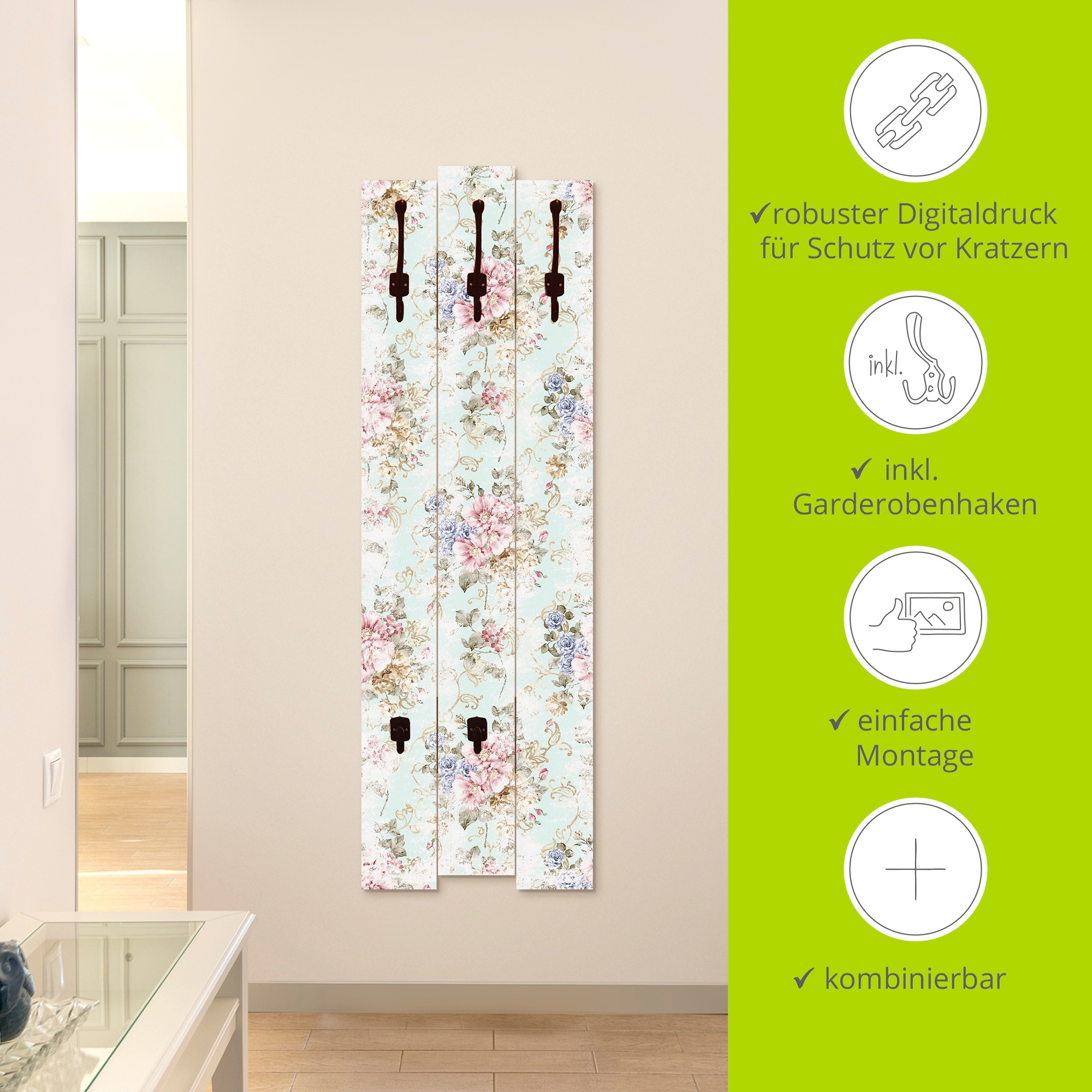 Artland Garderobenleiste »Blumen mit nahtlosem Muster«, teilmontiert