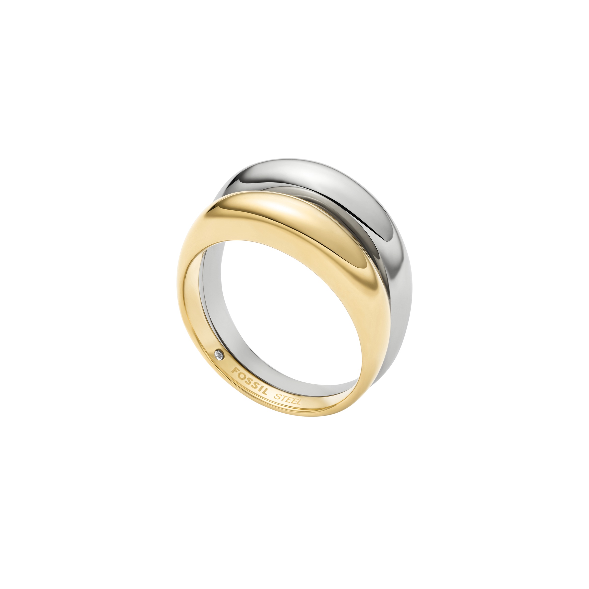 Fingerring FOSSIL "Schmuck Geschenk Edelstahl ELLIS" Gr. 16,5, gold (gelbgoldfarben, edelstahlfarben), Fingerringe, Damen, 16,5, Edelstahl, 5mm, Fingerring 2